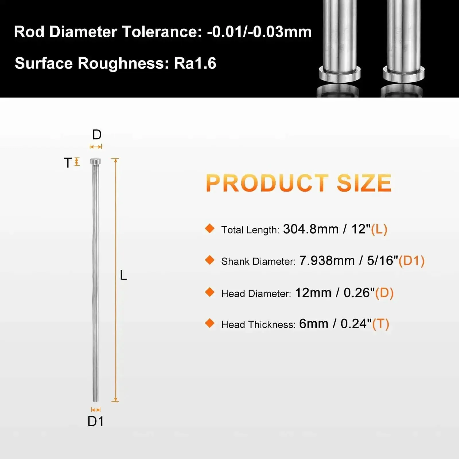Two Pack Ejector Pins 5/16 Inch Diameter, 12 Inch Long Made From 65Mn Steel With Round Tips, Great For Die Making And Mechanical Maintenance, Heavy Duty Pro Grade Tools For Die Work, Mold Repair, And Shop Use - Image 7