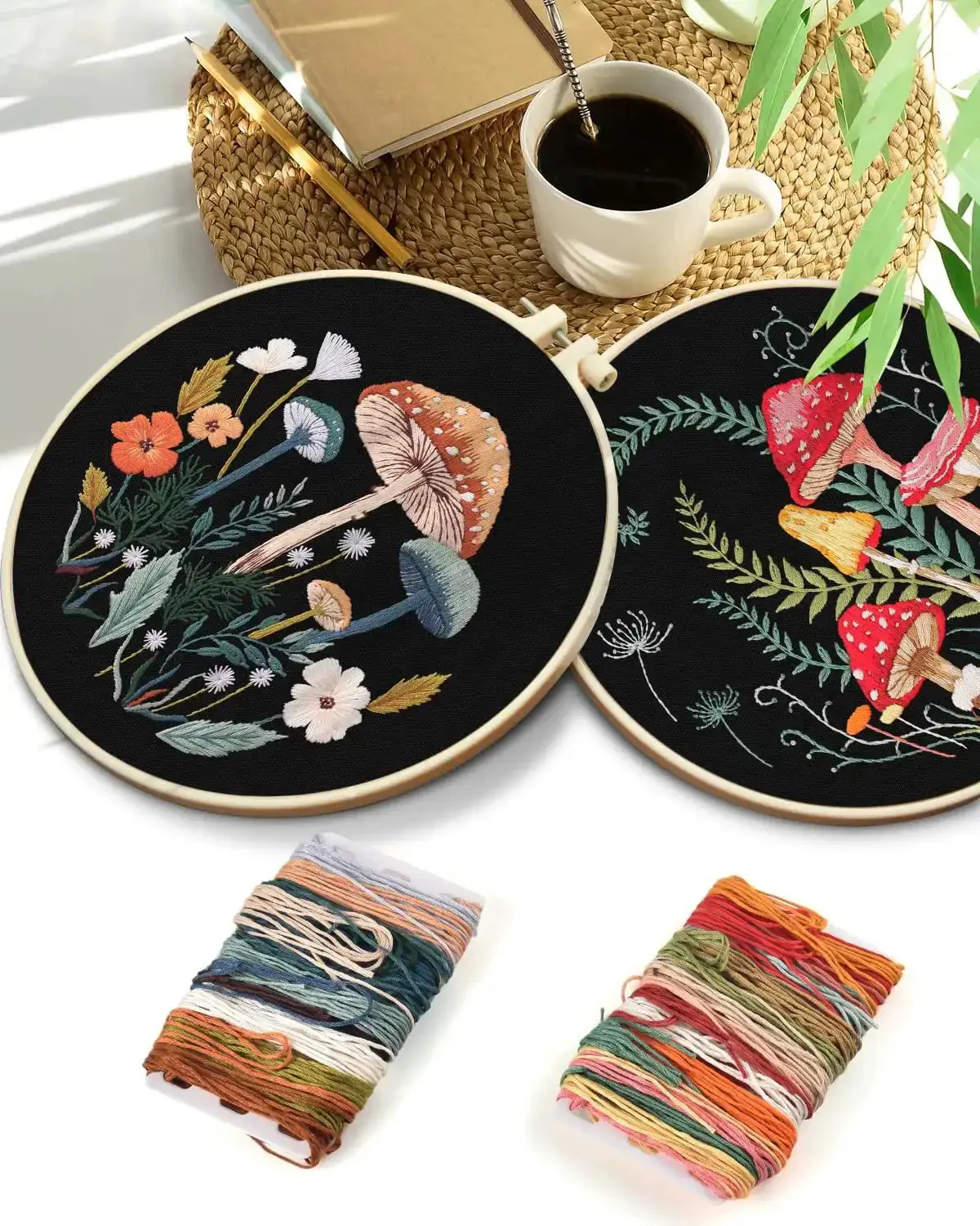 Two Pack Embroidery Kit For Grownups Beginner Friendly With Mushroom Pattern Hoops Tools Colorful Threads Needles And Step By Step Instructions DIY Starter Set - Image 2