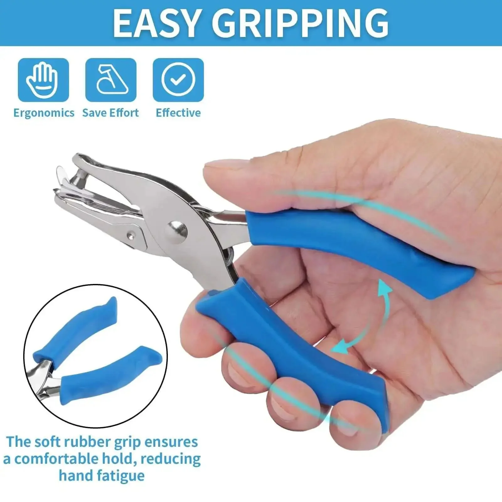 Two Pack Hand Hole Punch Set With Soft Grip Handles For One Eighth Inch And One Quarter Inch Holes, Ideal For Crafts And Scrapbooks, Cards, Tags And Tickets, Six Sheet Capacity, Blue - Image 5