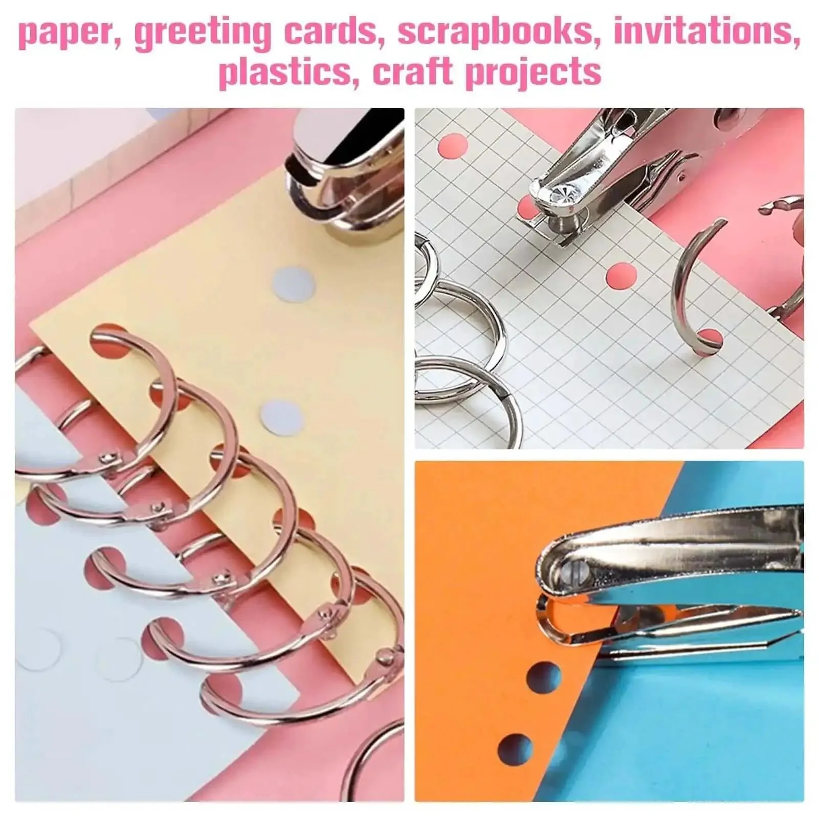 Two Pack Handheld Hole Punch Set With 1/8 Inch And 1/4 Inch Holes Includes 10 Binder Rings Heavy Duty Metal Punches For Crafts Tags Tickets And Paper Projects - Image 4