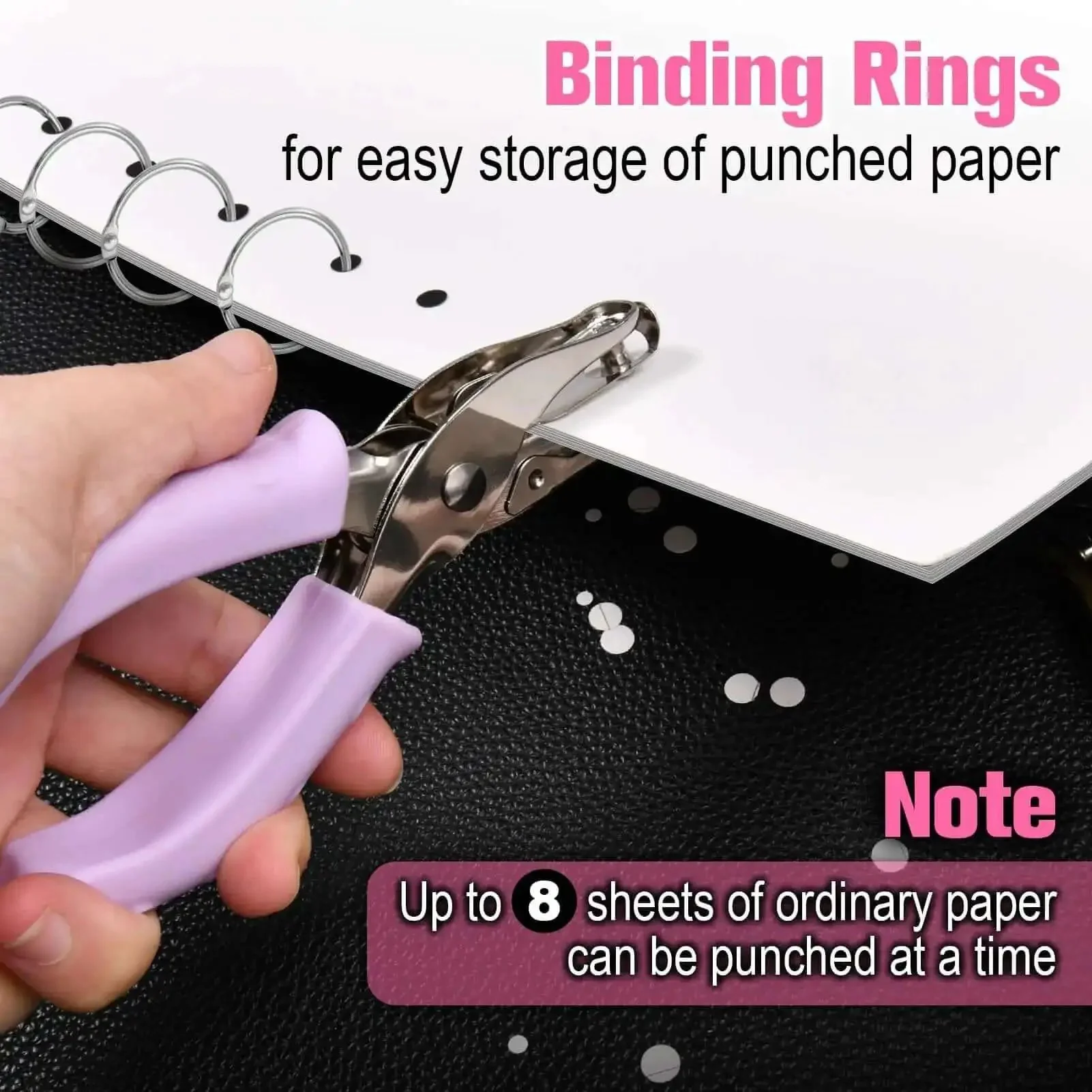 Two Pack Handheld Hole Punch Set With 1/8 Inch And 1/4 Inch Holes Includes 10 Binder Rings Heavy Duty Metal Punches For Crafts Tags Tickets And Paper Projects - Image 5