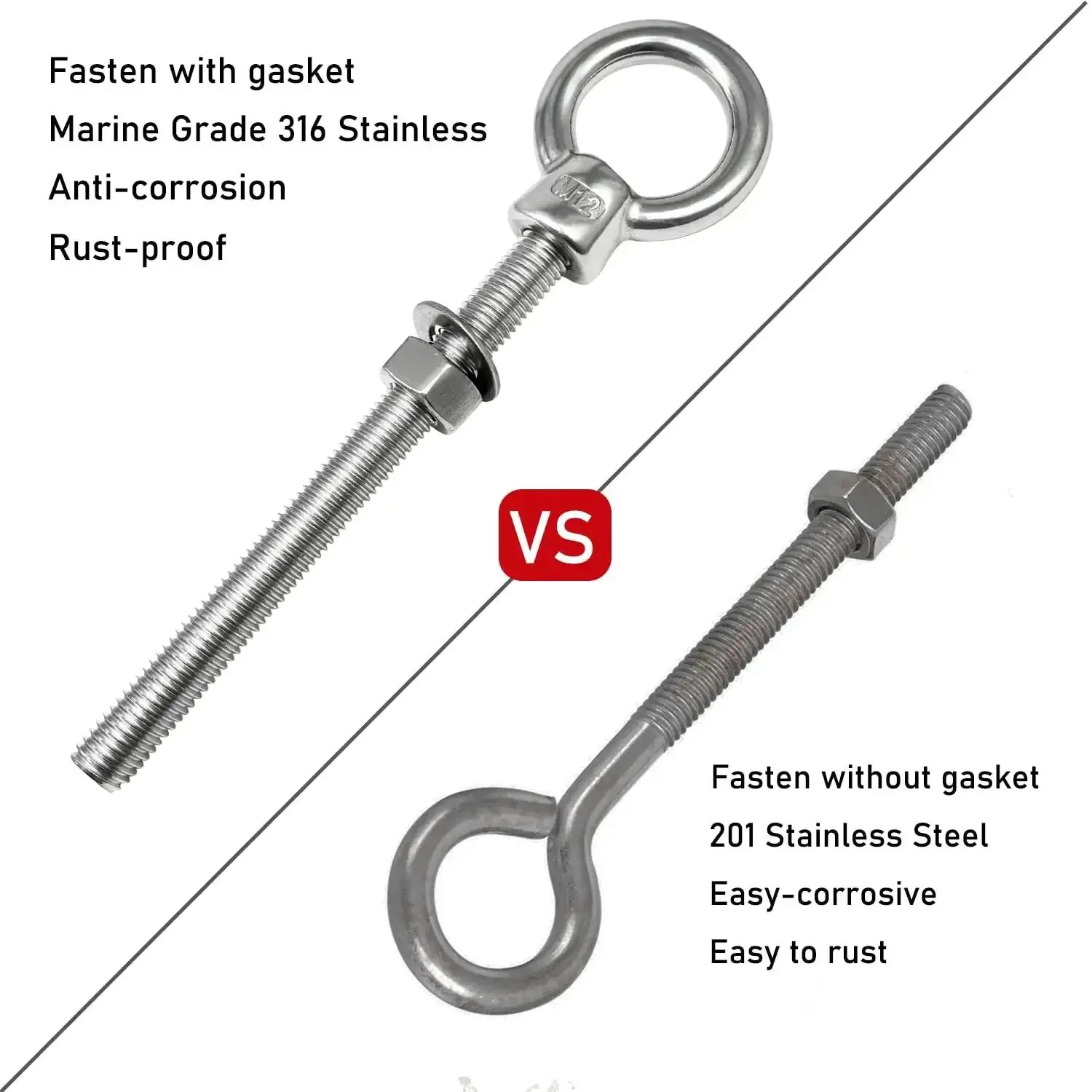 Two Pack Heavy Duty Eyebolts One Half Inch By Five And One Eighth Inch With Nuts And Washers 316 Stainless Marine Grade Threaded Lifting Eye Bolts For Tough Loads And Secure Hoisting Rigging - Image 3