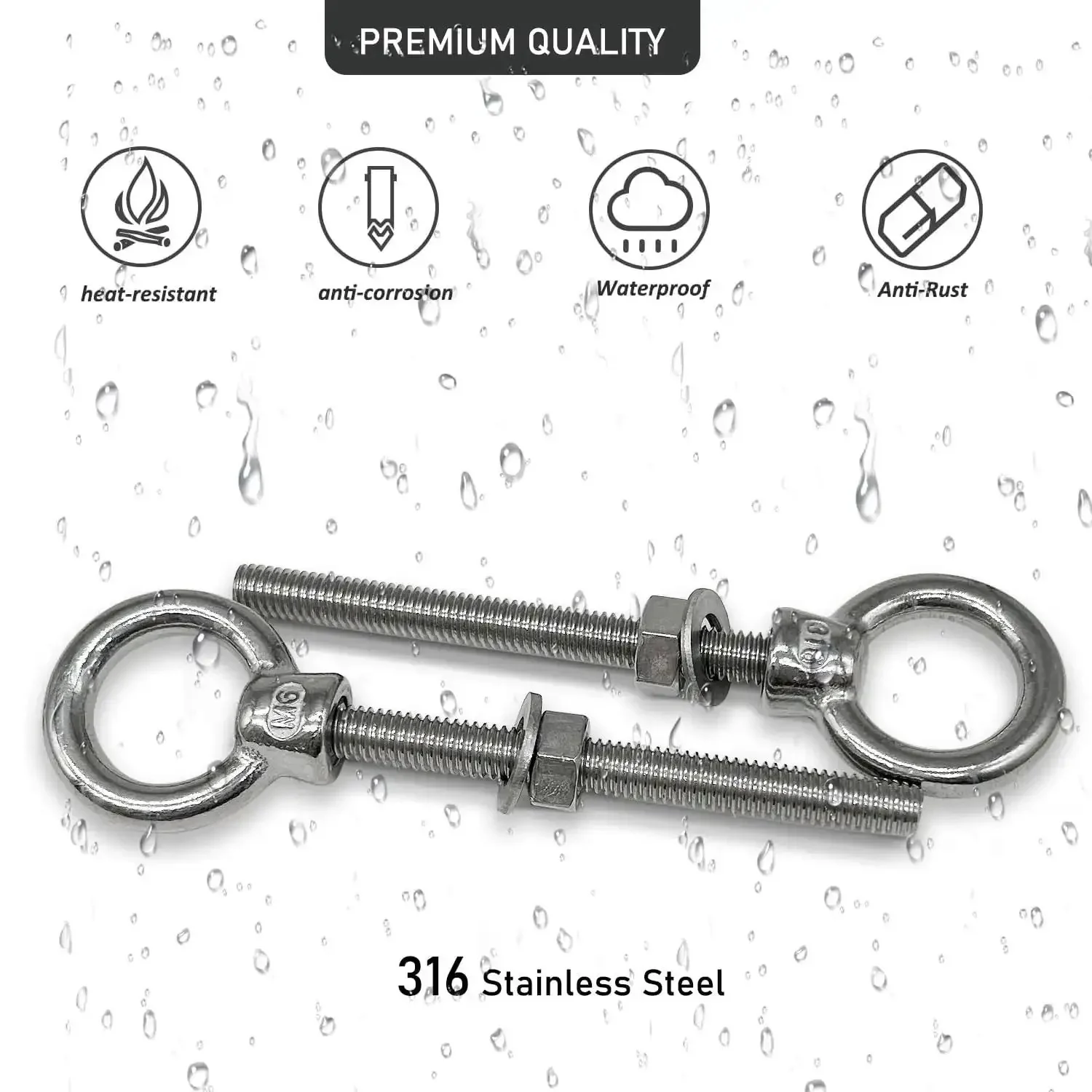 Two Pack Heavy Duty Eyebolts One Half Inch By Five And One Eighth Inch With Nuts And Washers 316 Stainless Marine Grade Threaded Lifting Eye Bolts For Tough Loads And Secure Hoisting Rigging - Image 4
