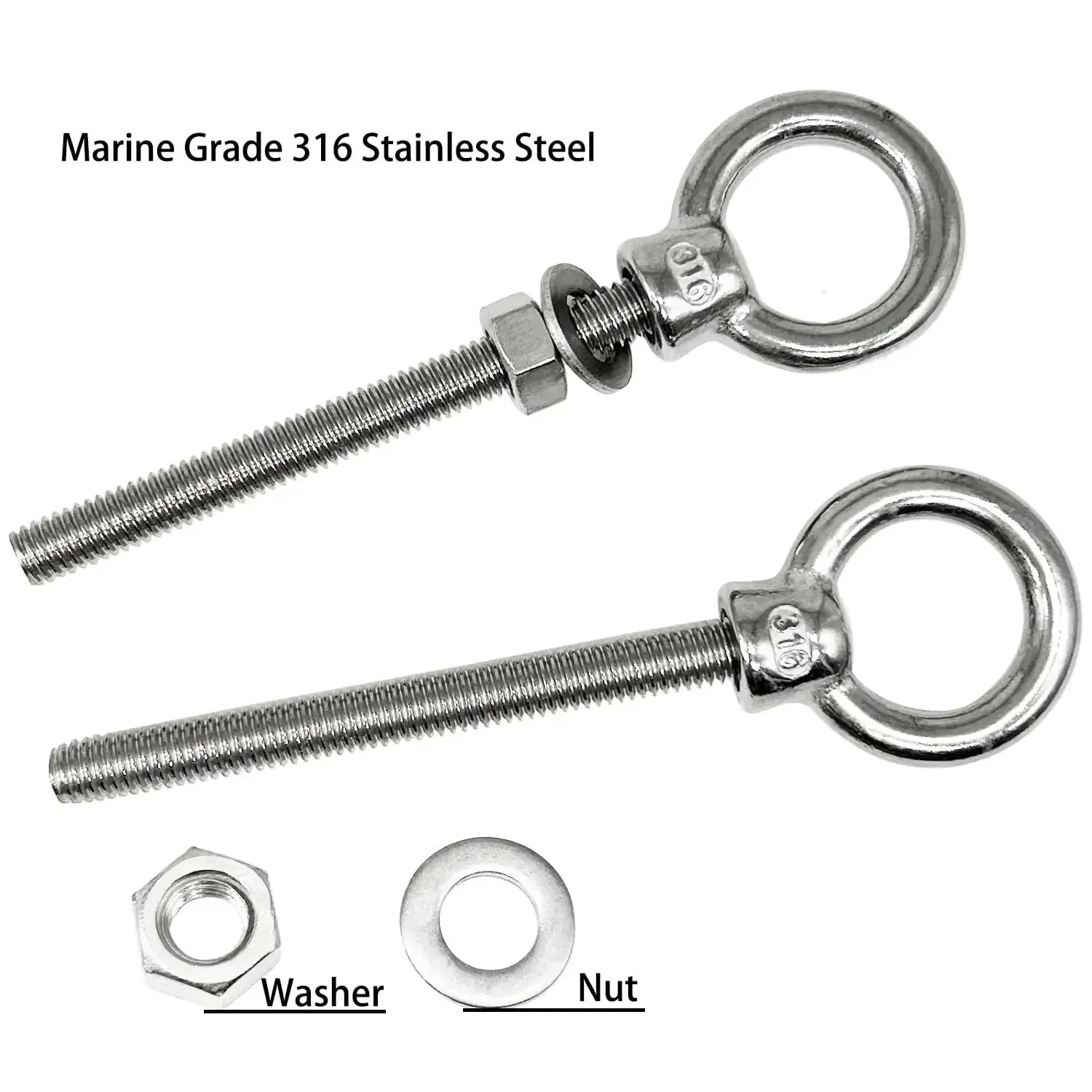 Two Pack Heavy Duty Eyebolts One Half Inch By Five And One Eighth Inch With Nuts And Washers 316 Stainless Marine Grade Threaded Lifting Eye Bolts For Tough Loads And Secure Hoisting Rigging - Image 5