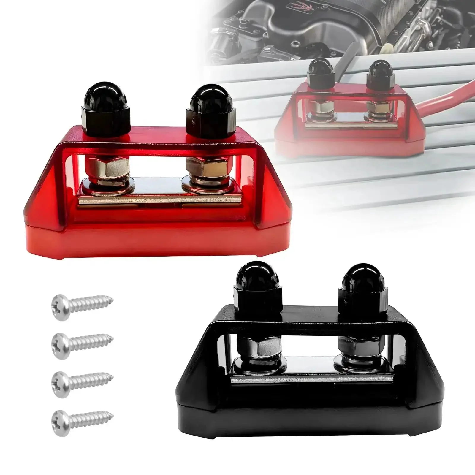 Two Pack Insulated Power Distribution Block With Cover For Car RV Marine Boat 12V 200A Dual Stud Battery Terminal Post Positive Negative Includes M8 And M10 Studs Heavy Duty Bus Bar