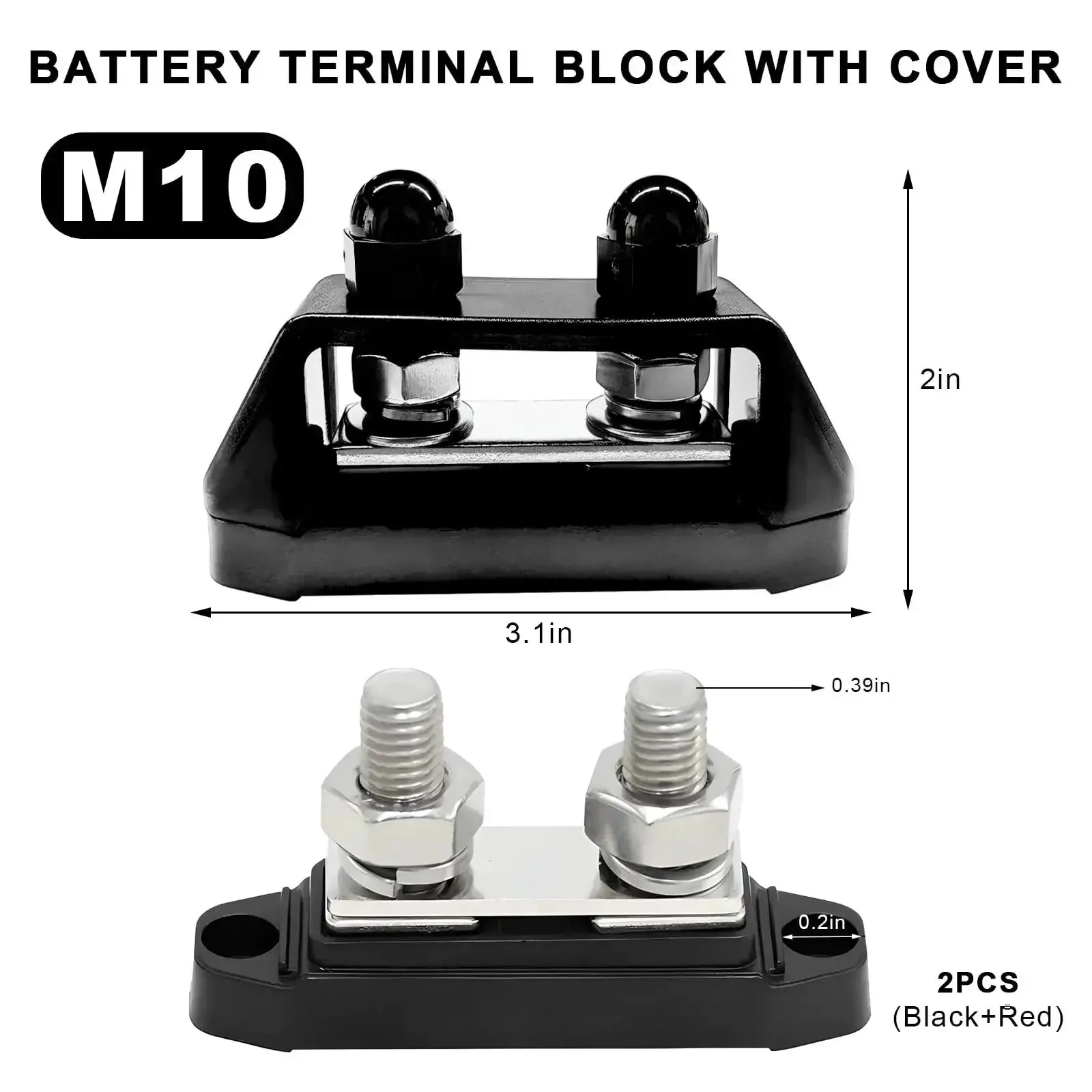 Two Pack Insulated Power Distribution Block With Cover For Car RV Marine Boat 12V 200A Dual Stud Battery Terminal Post Positive Negative Includes M8 And M10 Studs Heavy Duty Bus Bar - Image 6