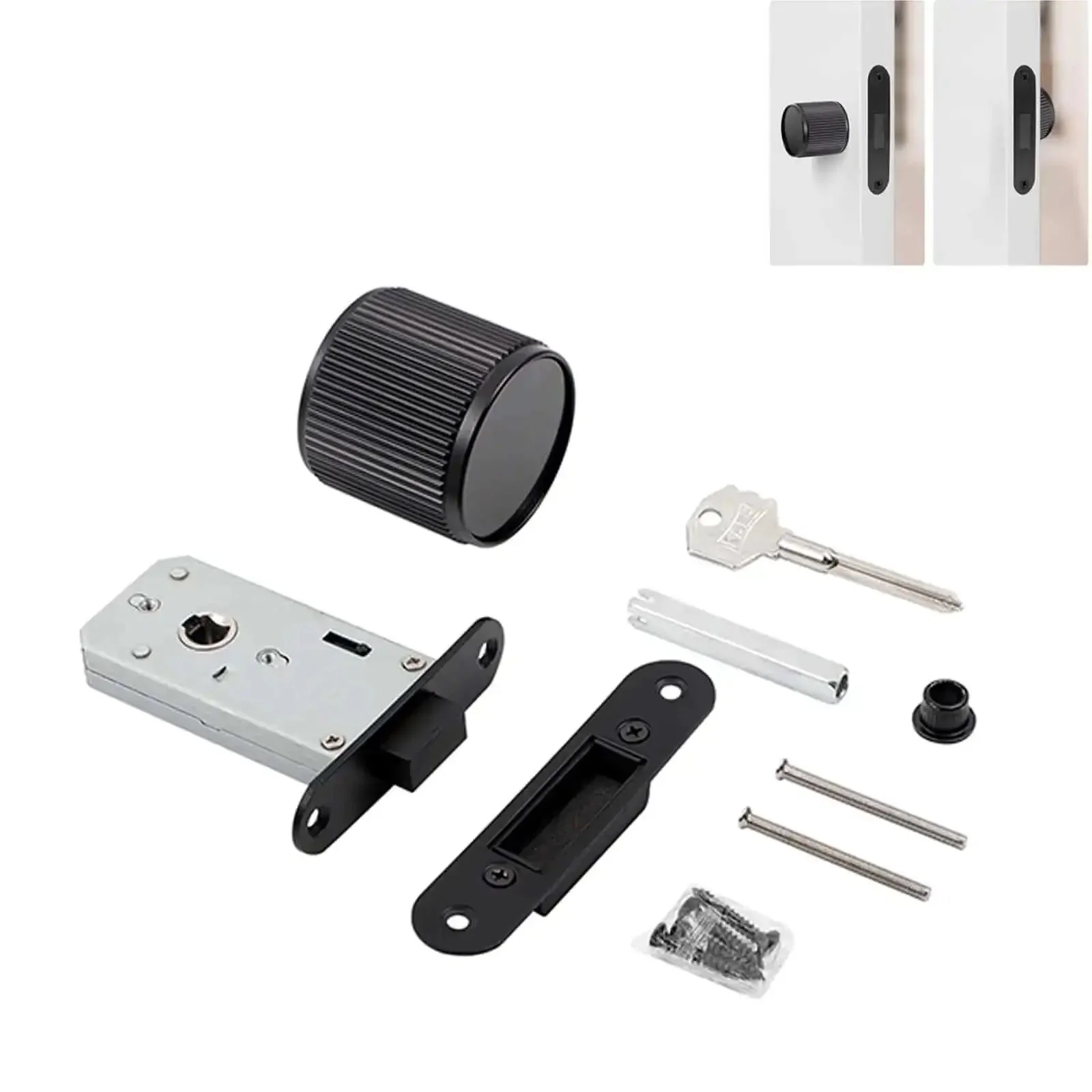 Two Pack Invisible Minimalist Door Lock With A Single Sided Black Round Handle Hidden Design For Bookshelf Doors Secret Rooms And Narrow Spaces Manual Rotate Lock For Privacy And Quick Security In Home Offices Or Bathrooms