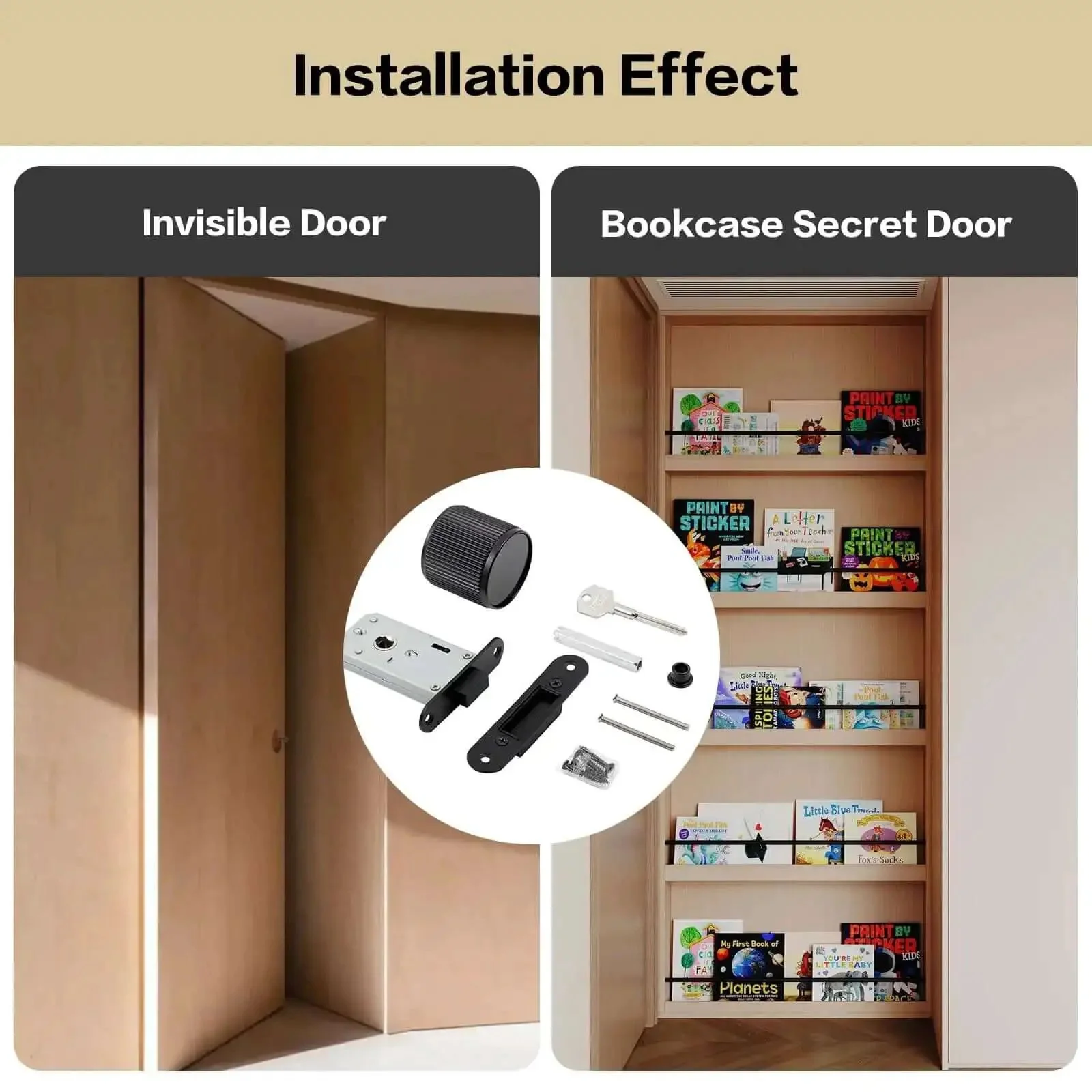 Two Pack Invisible Minimalist Door Lock With A Single Sided Black Round Handle Hidden Design For Bookshelf Doors Secret Rooms And Narrow Spaces Manual Rotate Lock For Privacy And Quick Security In Home Offices Or Bathrooms - Image 3