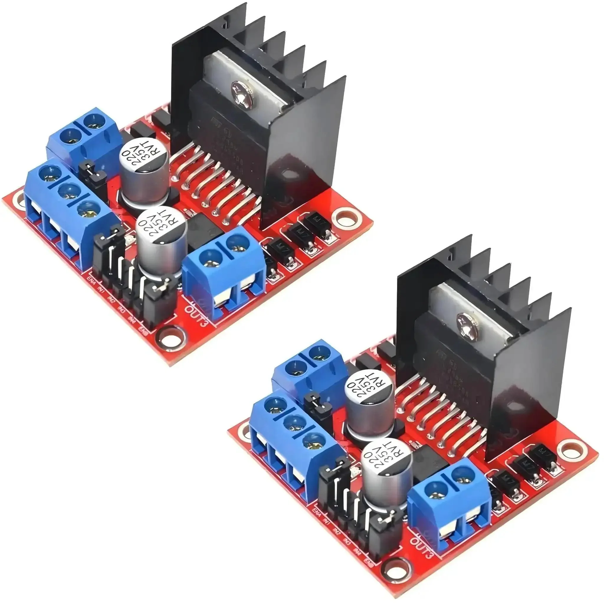 Two Pack L298N Motor Driver Controller Board Dual H Bridge Module For Arduino And Raspberry Pi To Run Stepper And DC Motors, 5V Logic, 5V To 35V Supply, Plug And Play Setup, Includes Two Controllers