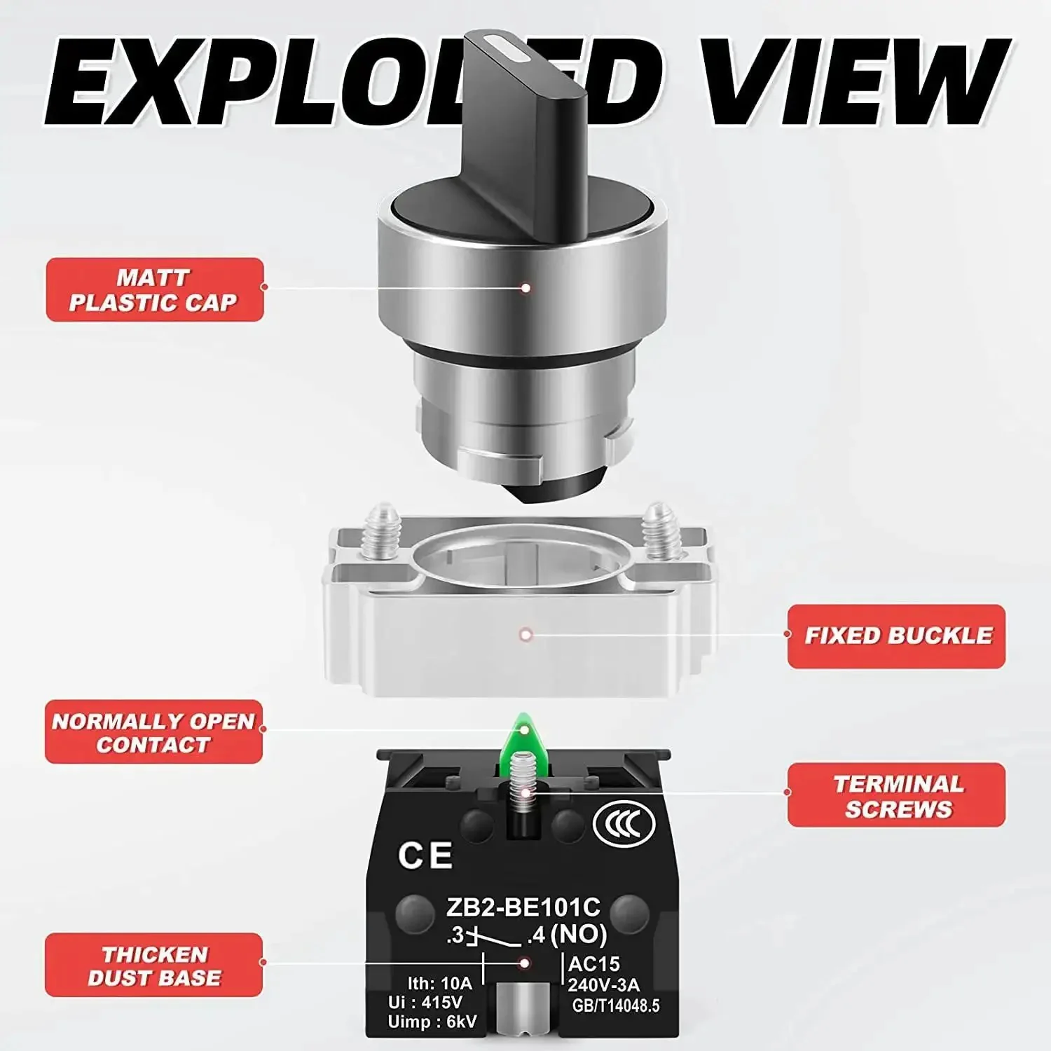 Two Pack Latching Rotary Selector Switch 2 Positions Maintained 1NO SPST 600V 10A For Industrial Control Panels Built Tough With Metal And Plastic Construction, Easy Install, Reusable Switches - Image 5