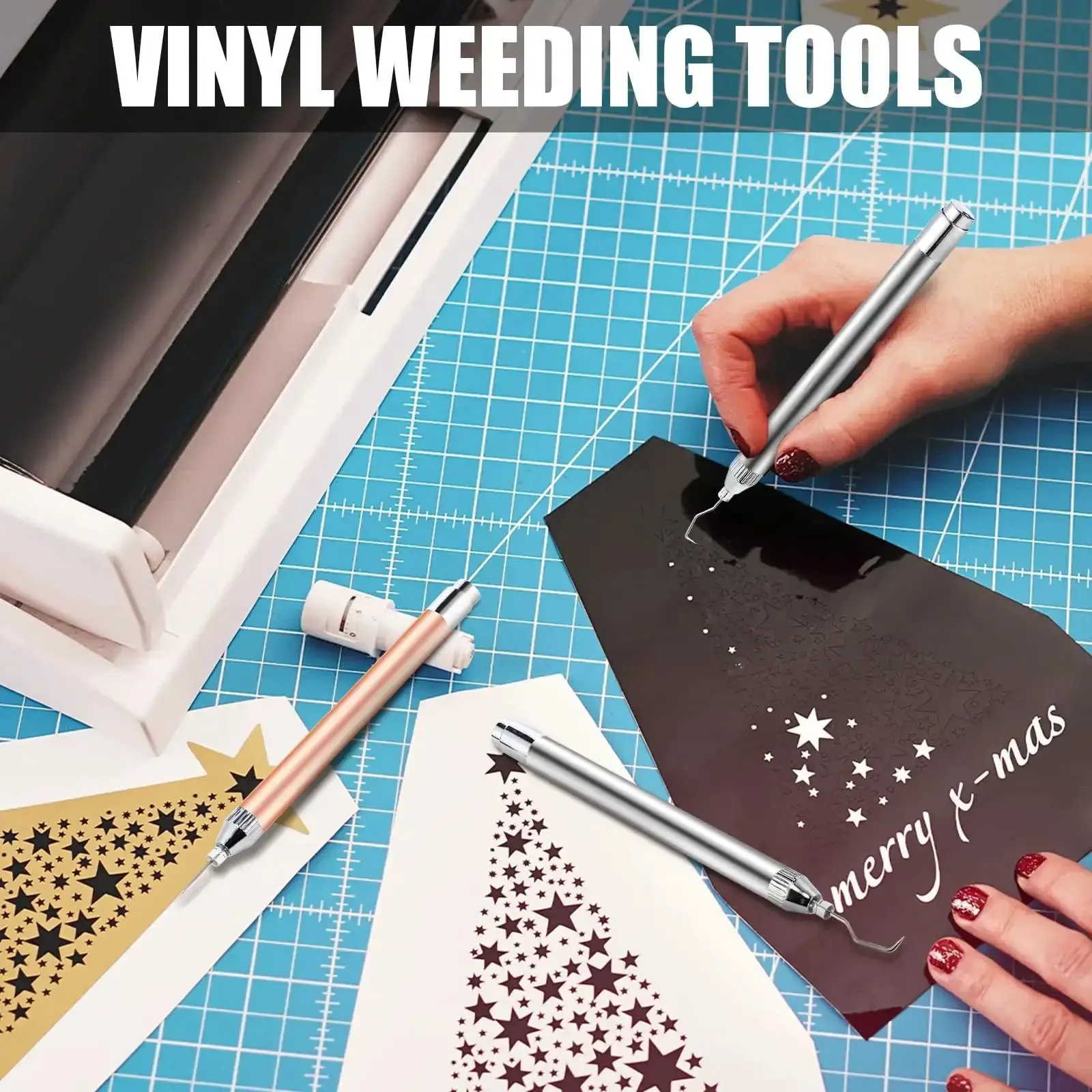 Two Pack LED Weeding Tools For Vinyl With Light Pin And Hook Lighted Weeding Pen For Removing Tiny Iron On Vinyl Or Paper Silhouette Details Pro Grade Precision Weeding On All Cutting Machines Rose Gold And Silver - Image 4