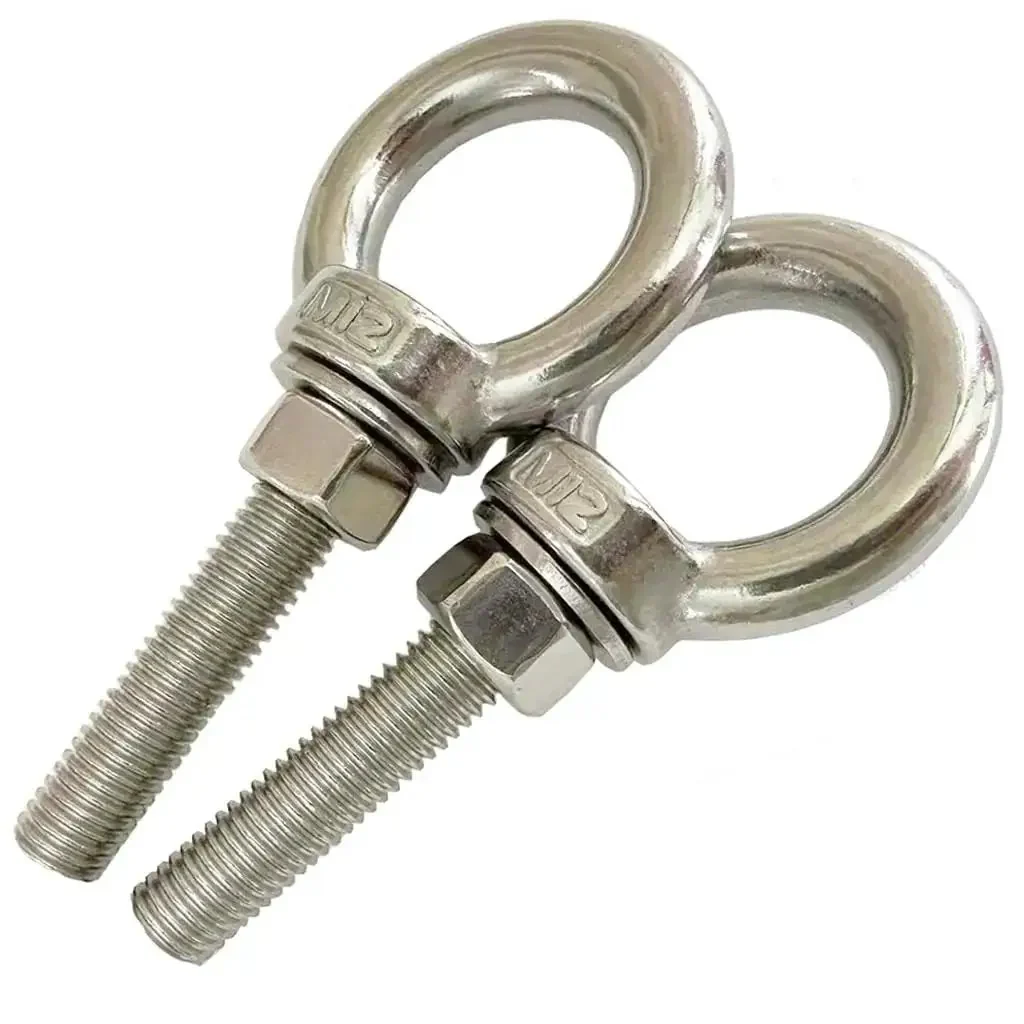 Two Pack M12 304 Stainless Steel Shoulder Eyebolts With Nuts And Flat Washers Heavy Duty Lifting Eyebolts 1.96 Inch Threaded Eyebolt Rust Resistant For Hoisting And Rigging