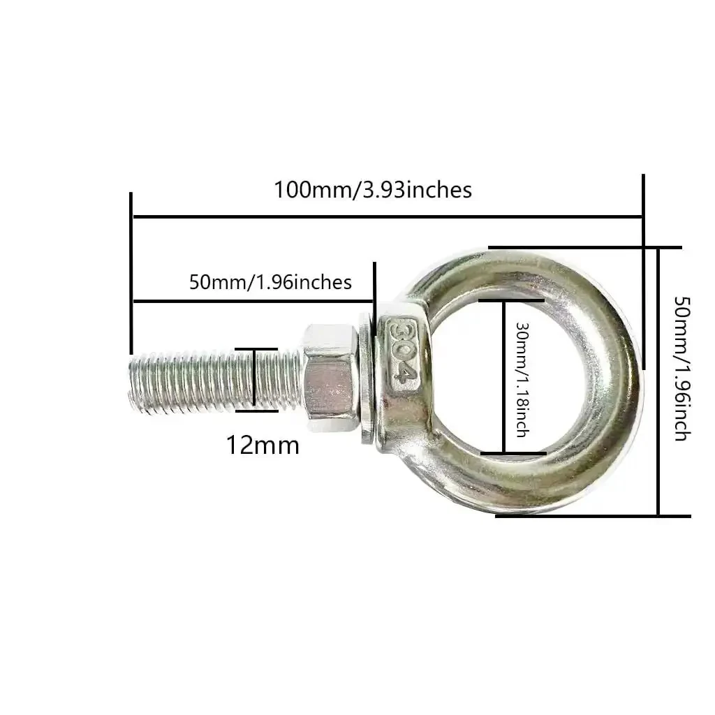 Two Pack M12 304 Stainless Steel Shoulder Eyebolts With Nuts And Flat Washers Heavy Duty Lifting Eyebolts 1.96 Inch Threaded Eyebolt Rust Resistant For Hoisting And Rigging - Image 6