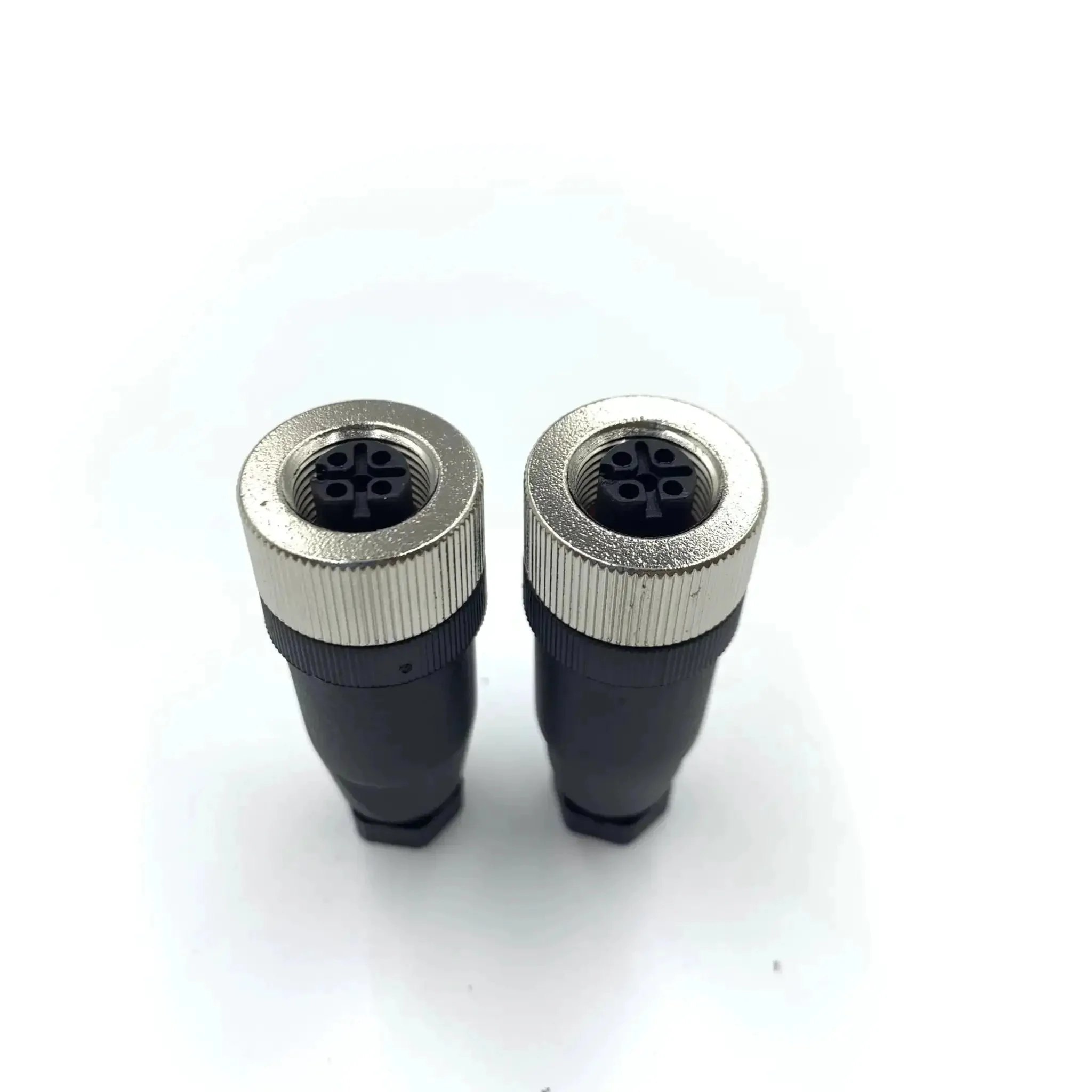 Two Pack M12 4 Pin Female Circular Connector D Code Industrial IP67 Waterproof Field Wireable Sensor Straight Type Adapter For PG7 Cable 250V 4A AC DC Brass Gold Plated Contacts