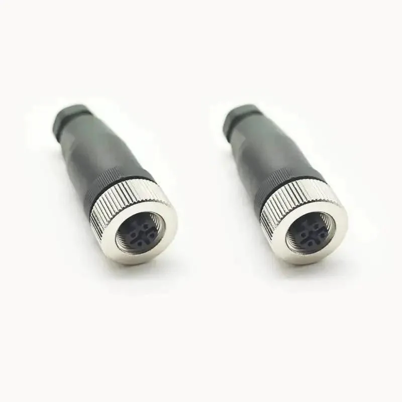 Two Pack M12 4 Pin Female Circular Connector D Code Industrial IP67 Waterproof Field Wireable Sensor Straight Type Adapter For PG7 Cable 250V 4A AC DC Brass Gold Plated Contacts - Image 3