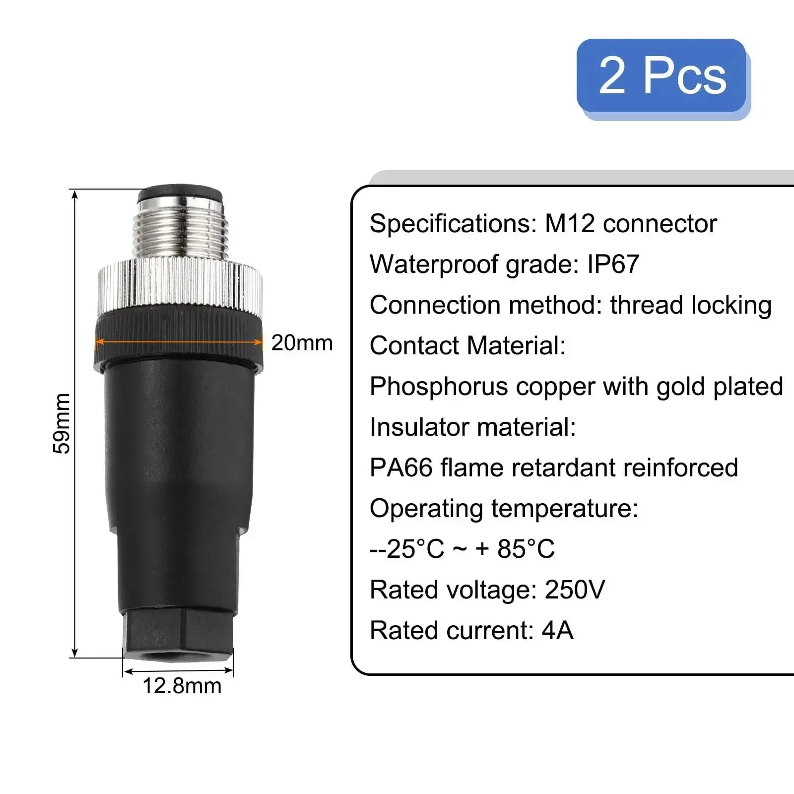 Two Pack M12 4 Pin Male Aviation Connector Wire Plug A Coding 12mm Circular Sensor Connector Waterproof IP67 For Cable Rugged Industrial Automation Proximity Sensors Cameras And Harsh Environments Durable Brass Contacts - Image 6