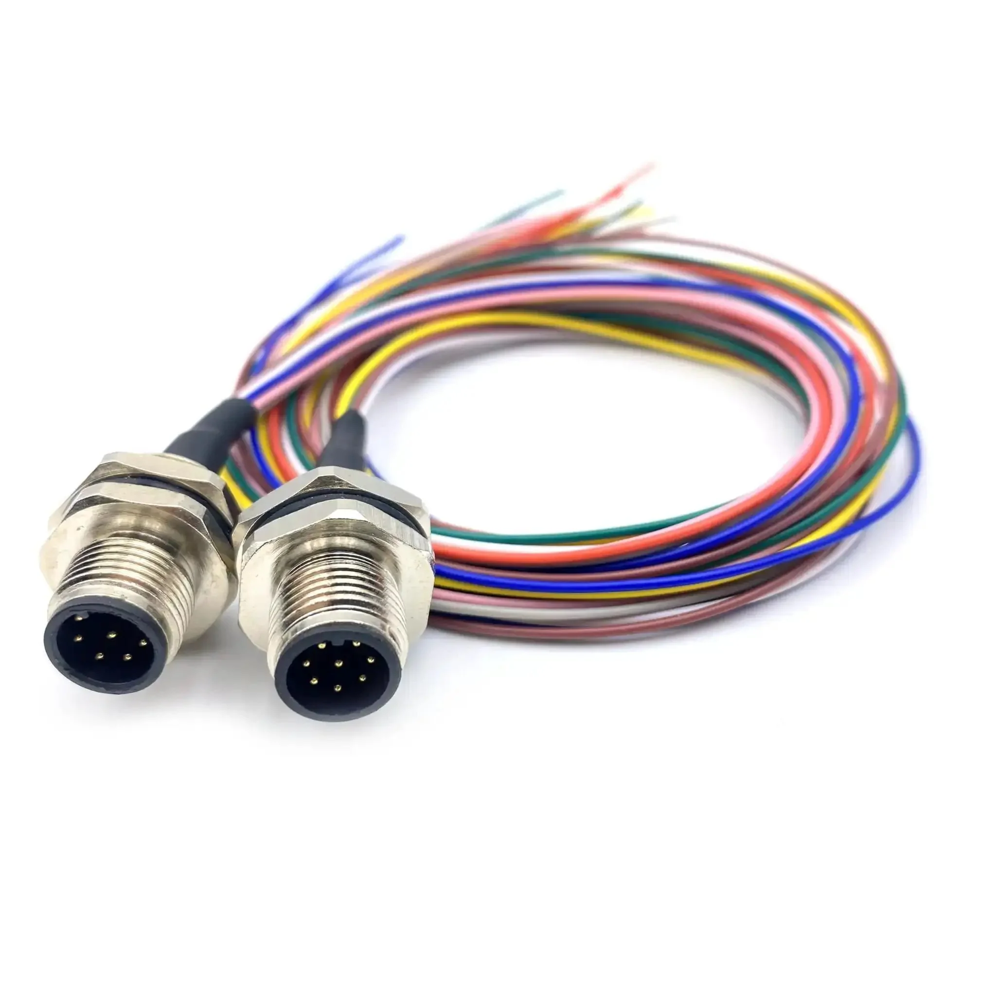 Two Pack M12 8 Pin A Code Male Connector Cable Rugged Weatherproof IP67 Back Mount Unshielded Straight Aviation Socket Sensor Receptacle 60V 2A 0.5 Meter For Industrial Panel Wiring Harness