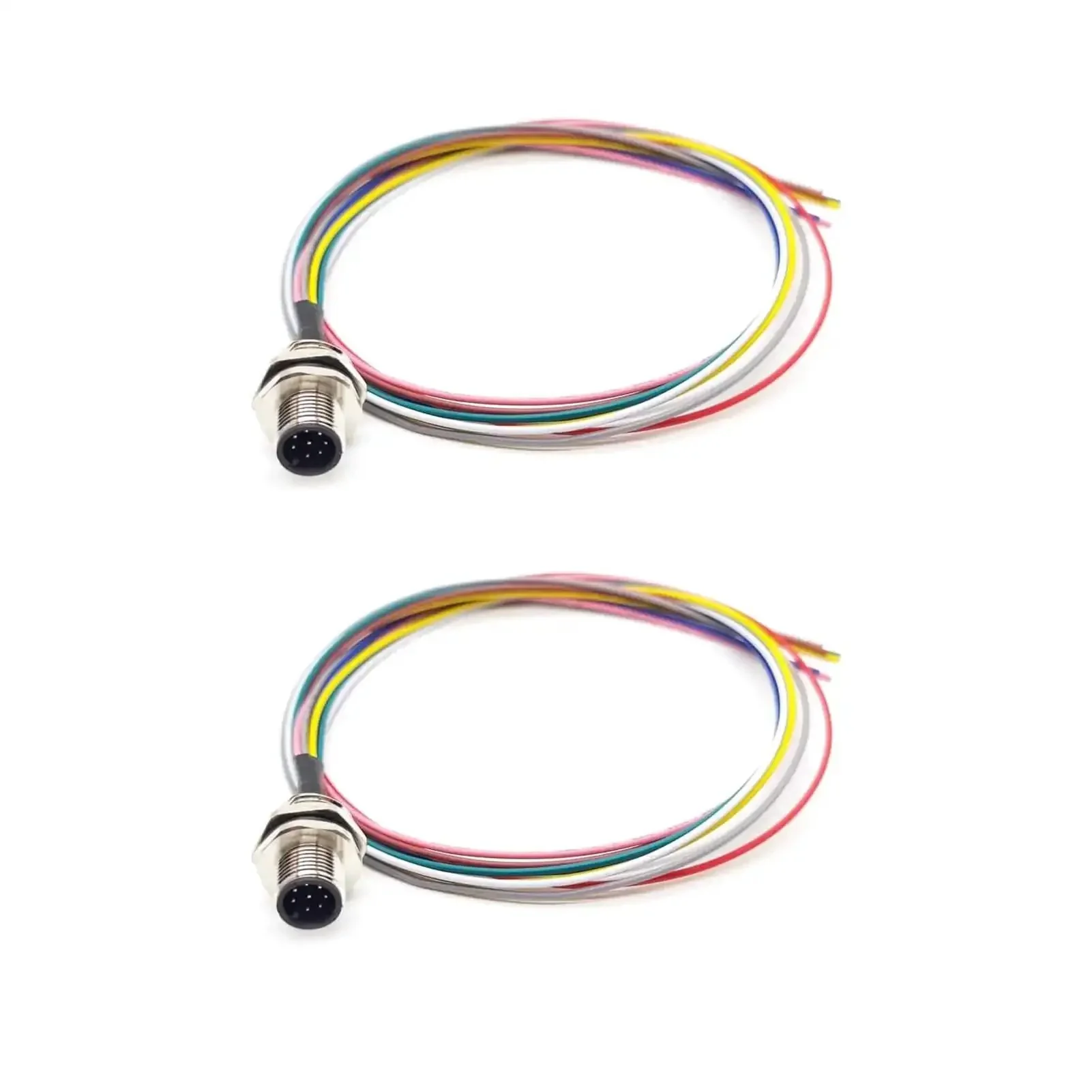 Two Pack M12 8 Pin A Code Male Connector Cable Rugged Weatherproof IP67 Back Mount Unshielded Straight Aviation Socket Sensor Receptacle 60V 2A 0.5 Meter For Industrial Panel Wiring Harness - Image 2