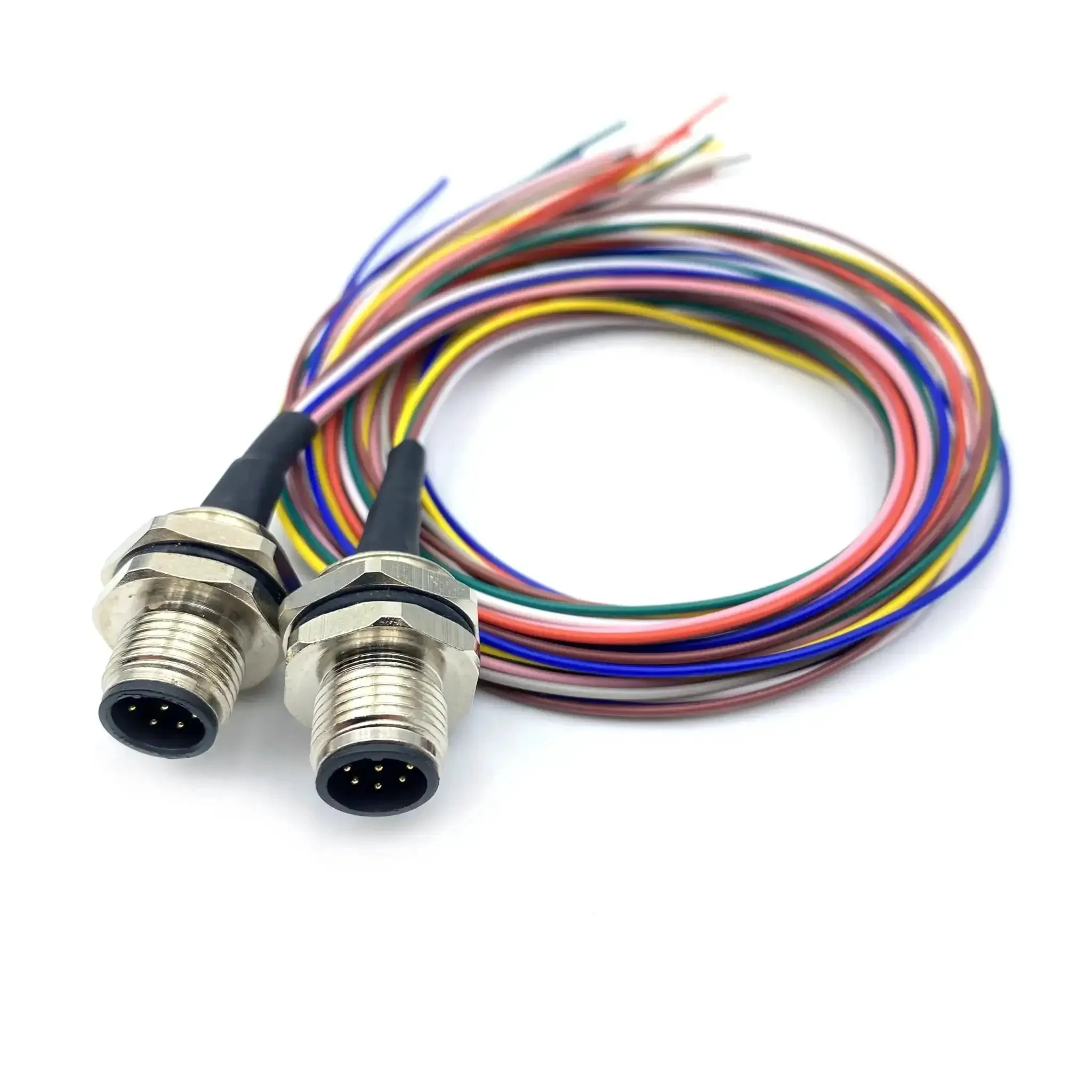 Two Pack M12 8 Pin A Code Male Connector Cable Rugged Weatherproof IP67 Back Mount Unshielded Straight Aviation Socket Sensor Receptacle 60V 2A 0.5 Meter For Industrial Panel Wiring Harness - Image 3
