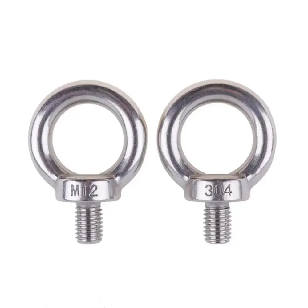 Two Pack M12 Male Thread Machinery Shoulder Lifting Ring Eye Bolts In 304 Stainless Steel For Heavy Duty Hoisting With 16 mm Ring Inner Diameter 50 mm Total Height And 12 mm Ring Thickness