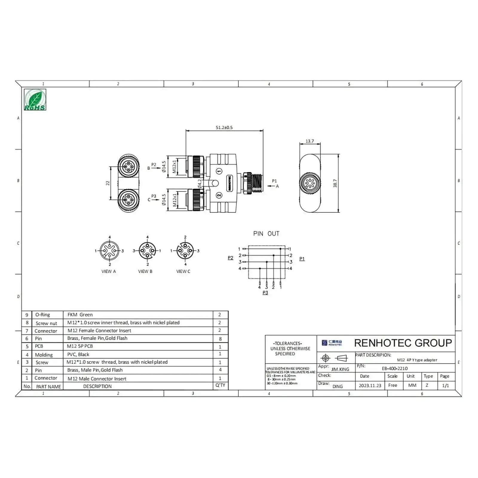 Two Pack M12 Y Connector 4 Pin A Coded Waterproof Adapters, One Male to Two Female Splitter for Industrial Sensors and Automation, Built Tough IP Rated for Rugged Environments for Industrial Settings - Image 5