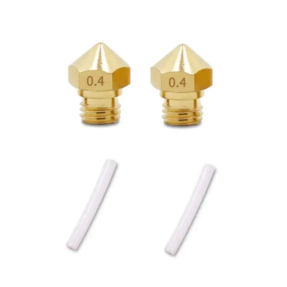 Two Pack MK10 M7 Extruder Nozzles 0.4mm With Two PTFE Tubes 71mm Long 2mm ID 4mm OD Replacement Kit For 1.75mm Filament 3D Printers Up To 260 To 280 Degrees Compatible With Various Desktop Machines