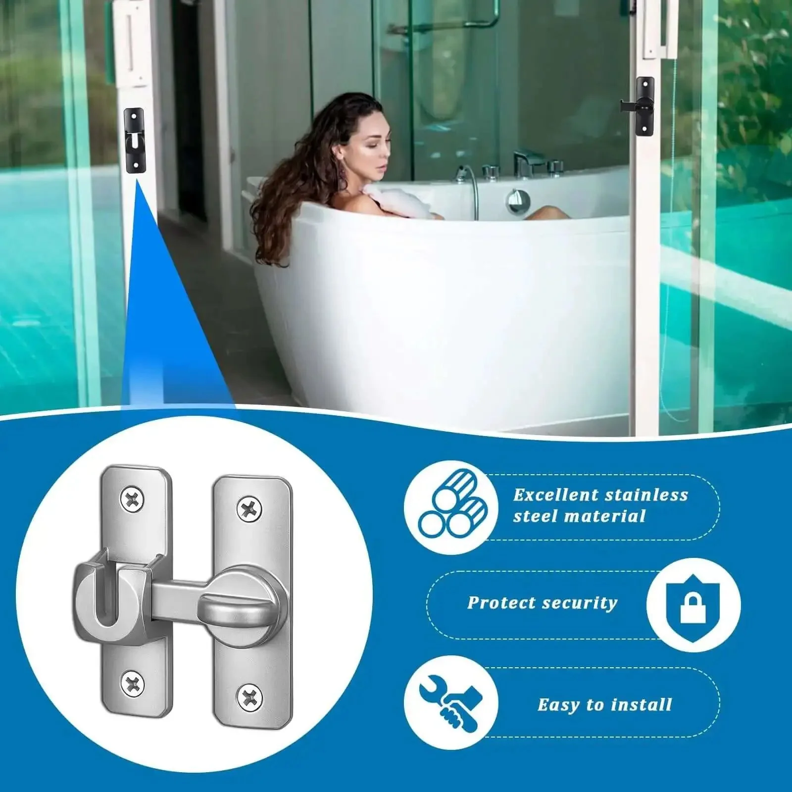 Two Pack Ninety To One Hundred Eighty Degree Barn Door Lock Flip Latch Hardware No Drill Punch Free Design Heavy Duty Security Sliding Gate Locks For Gates Barn Garage Garden Fence Shed Window Cabinet Built To Last - Image 2