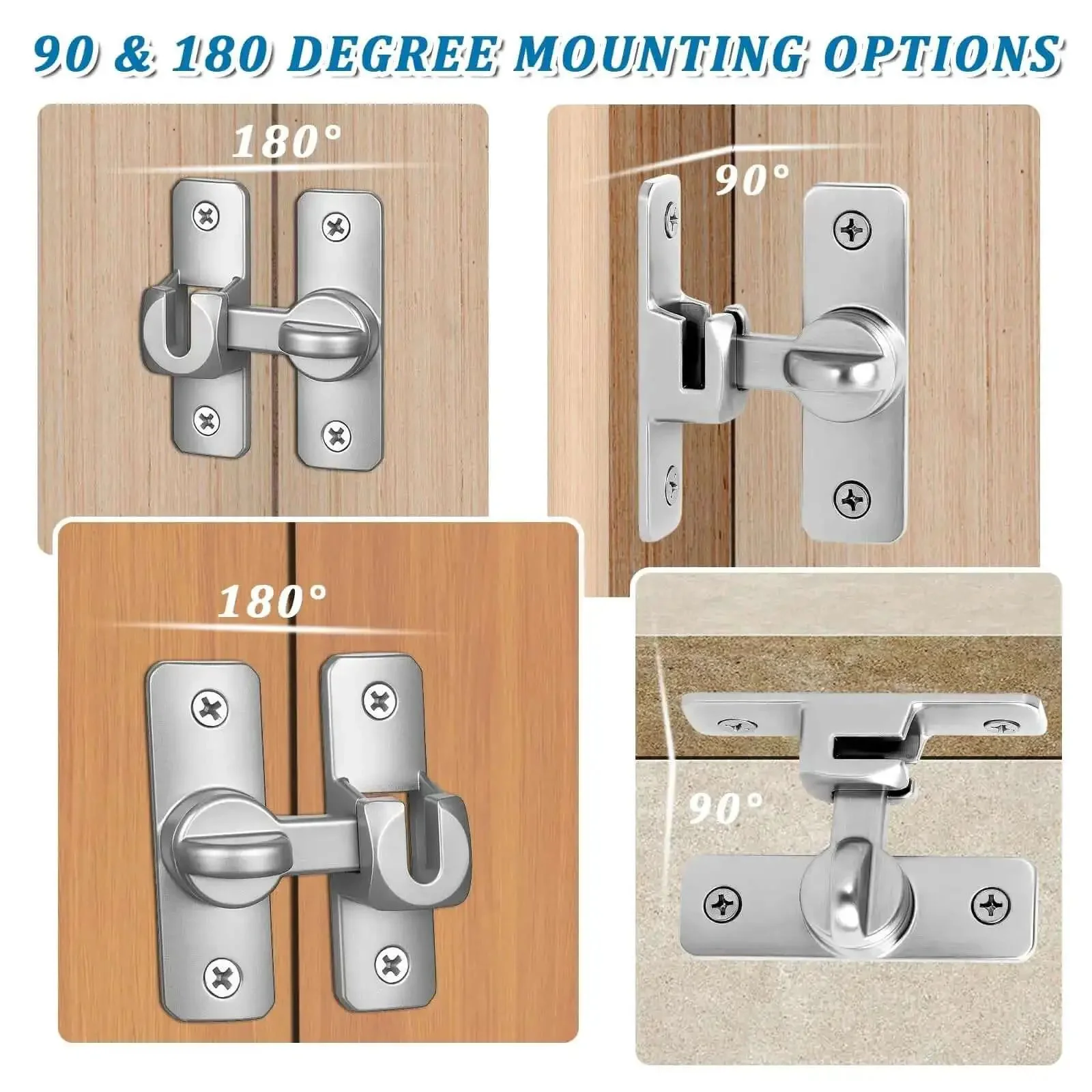 Two Pack Ninety To One Hundred Eighty Degree Barn Door Lock Flip Latch Hardware No Drill Punch Free Design Heavy Duty Security Sliding Gate Locks For Gates Barn Garage Garden Fence Shed Window Cabinet Built To Last - Image 3