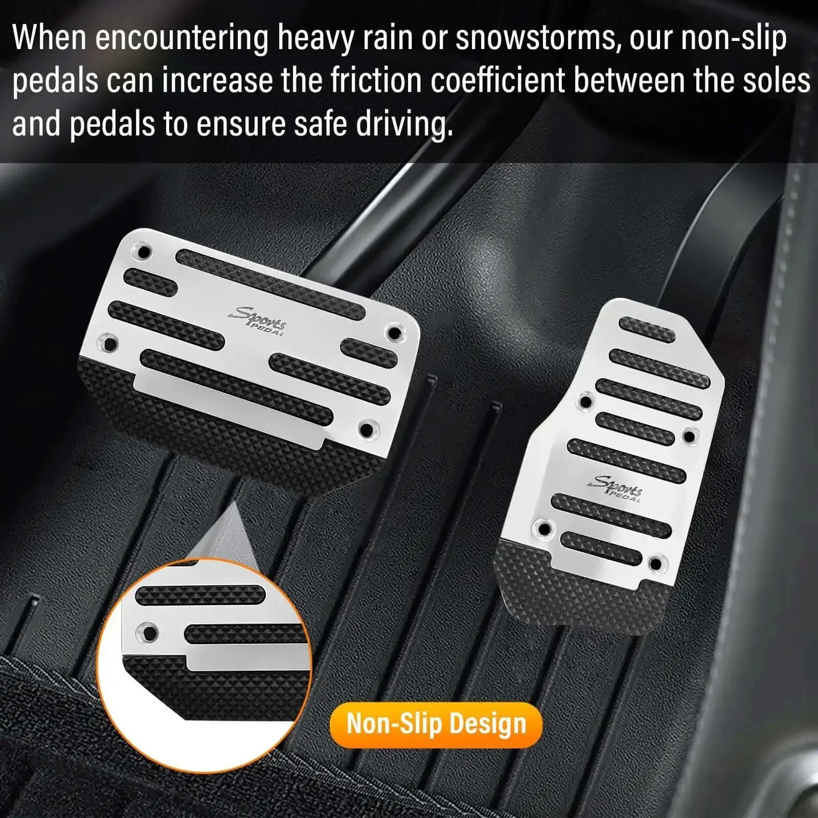 Two Pack Non Slip Car Pedal Pads For Automatic Transmission, Gas And Brake Pedal Covers With Aluminum Alloy Clutch Pedal Kit, Universal Replacement For Cars, SUVs, And ATVs, Silver Finish - Image 2