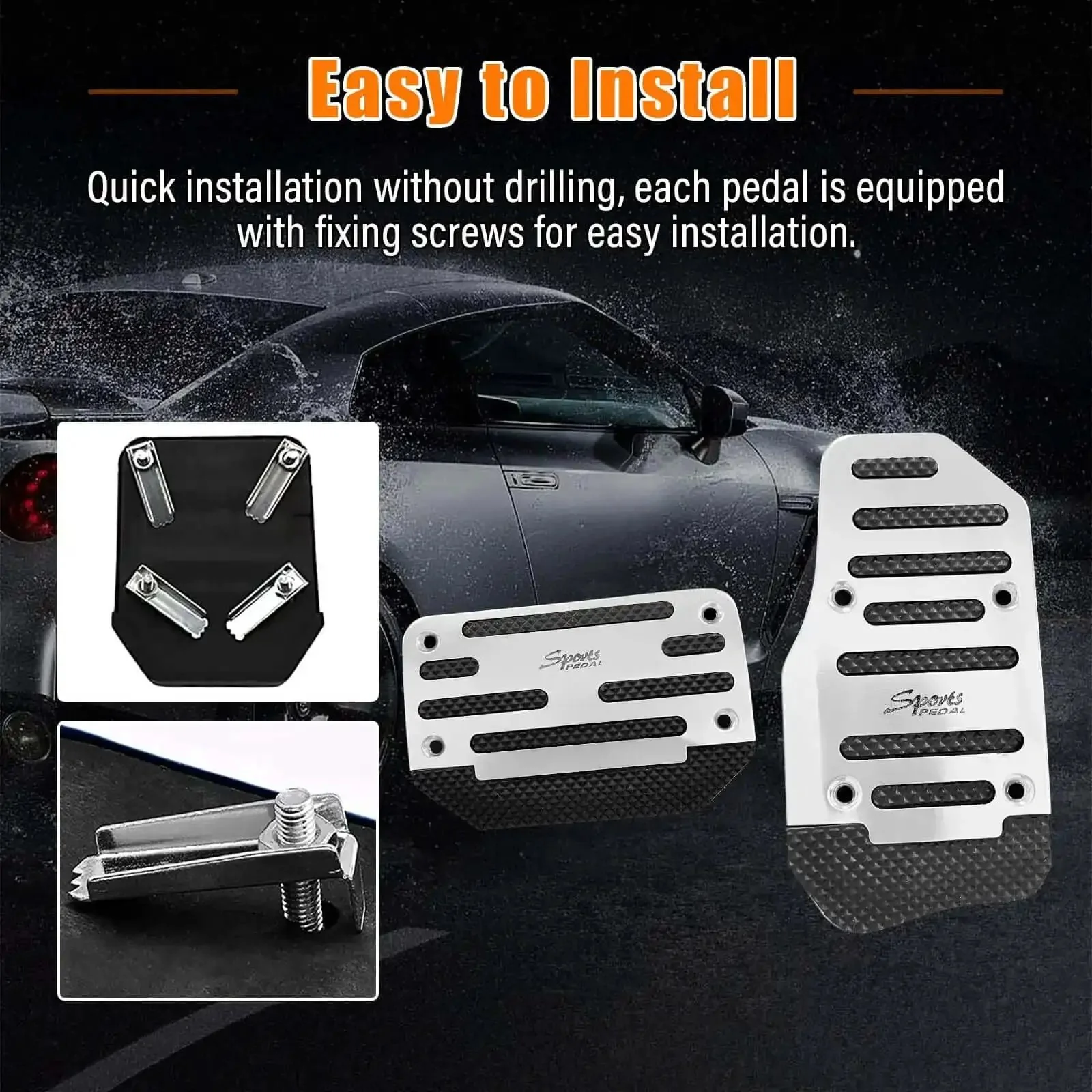 Two Pack Non Slip Car Pedal Pads For Automatic Transmission, Gas And Brake Pedal Covers With Aluminum Alloy Clutch Pedal Kit, Universal Replacement For Cars, SUVs, And ATVs, Silver Finish - Image 3