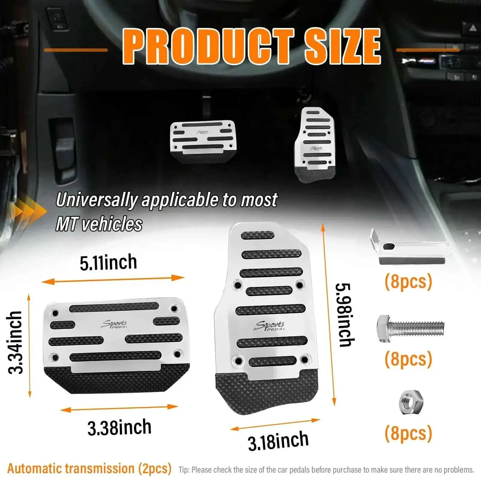 Two Pack Non Slip Car Pedal Pads For Automatic Transmission, Gas And Brake Pedal Covers With Aluminum Alloy Clutch Pedal Kit, Universal Replacement For Cars, SUVs, And ATVs, Silver Finish - Image 6