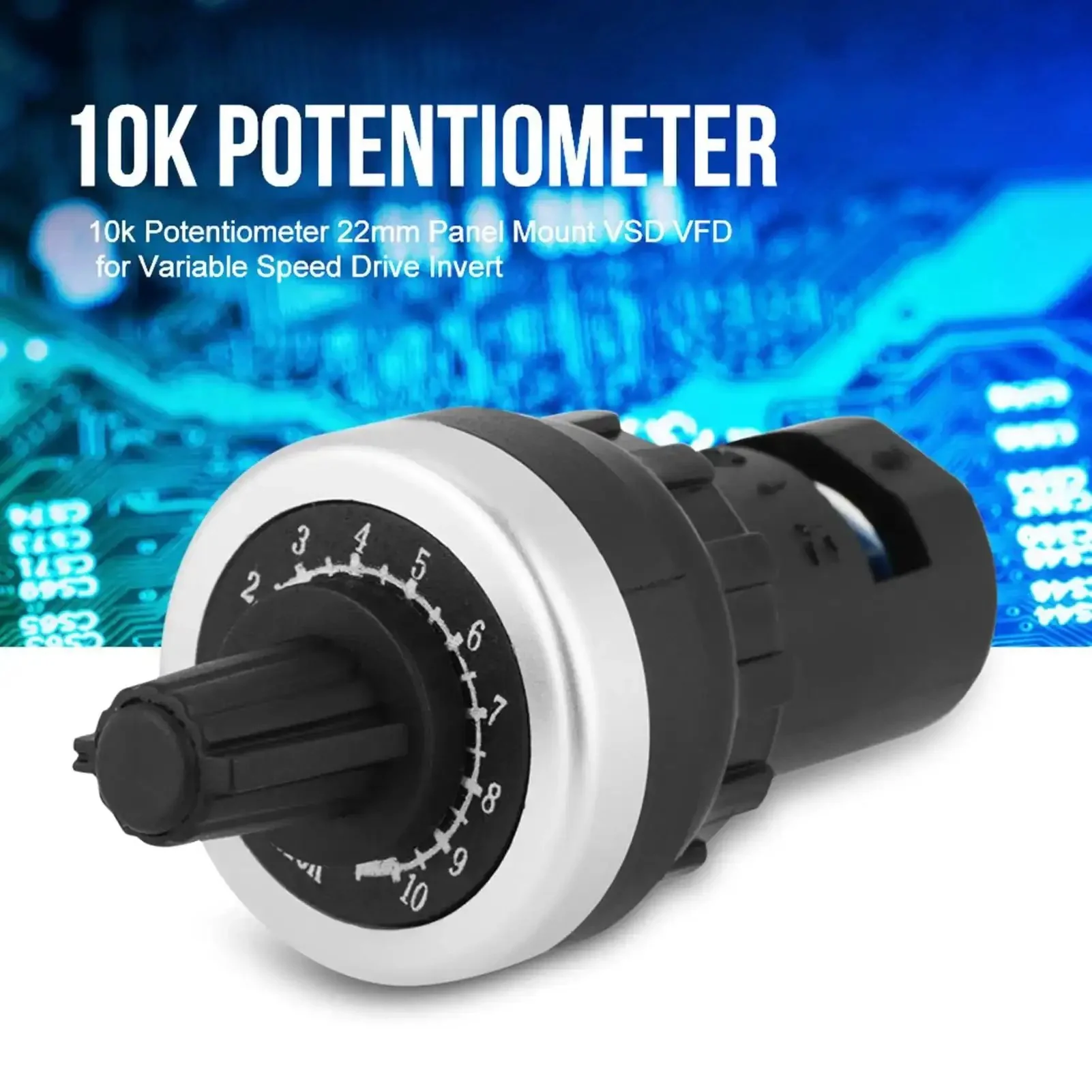 Two Pack Panel Mount 10K Potentiometer For VSD And VFD Rotary Variable Frequency Drive Tough As Nails Precise Resistance Control Rugged Plastic Housing Wear Resistant Shaft Great For Inverters And Motor Speed Control - Image 9