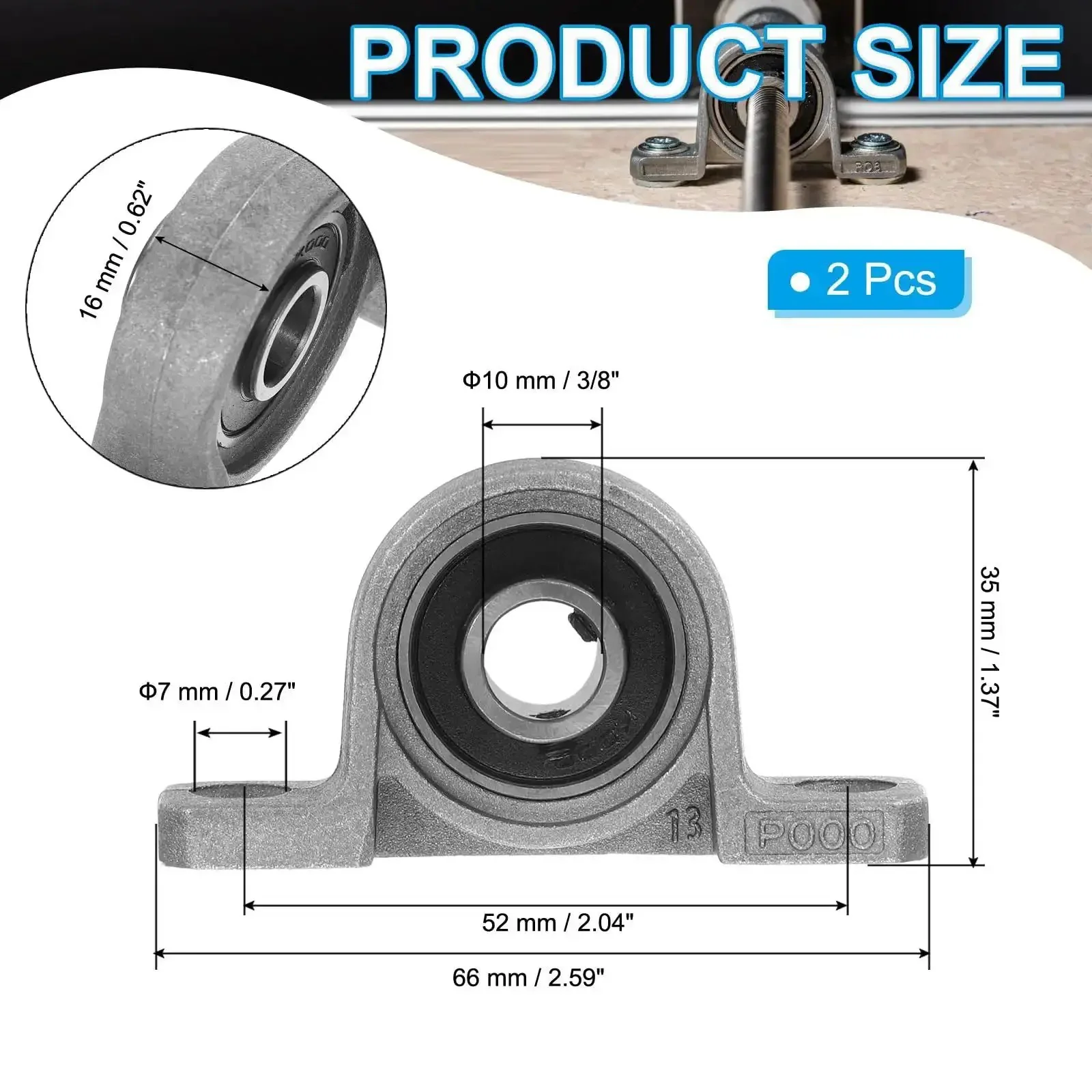 Two Pack Pillow Block Bearing For Three Eighth Inch Ten Millimeter Bore Zinc Alloy Steel Mounted Flange Self Aligning Ball Housing Built Tough For Machinery Power And Agriculture - Image 6