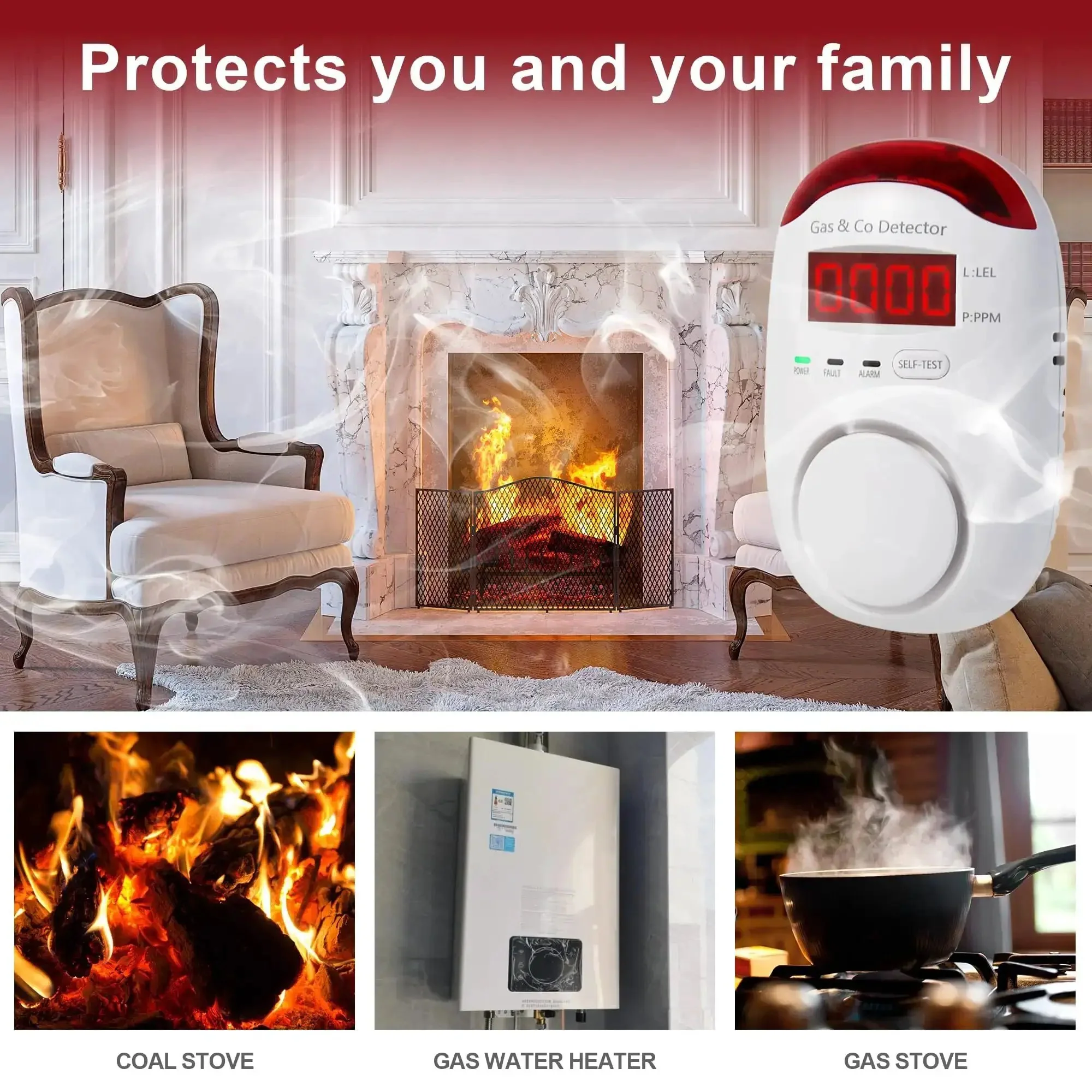 Two Pack Plug In Gas And Carbon Monoxide Detectors With LCD Display Propane And Natural Gas Sensor CO Monitor Alarm And Explosive Gas Alert For Home And RV Easy Install 2 In 1 High Sensitivity Sensor - Image 2