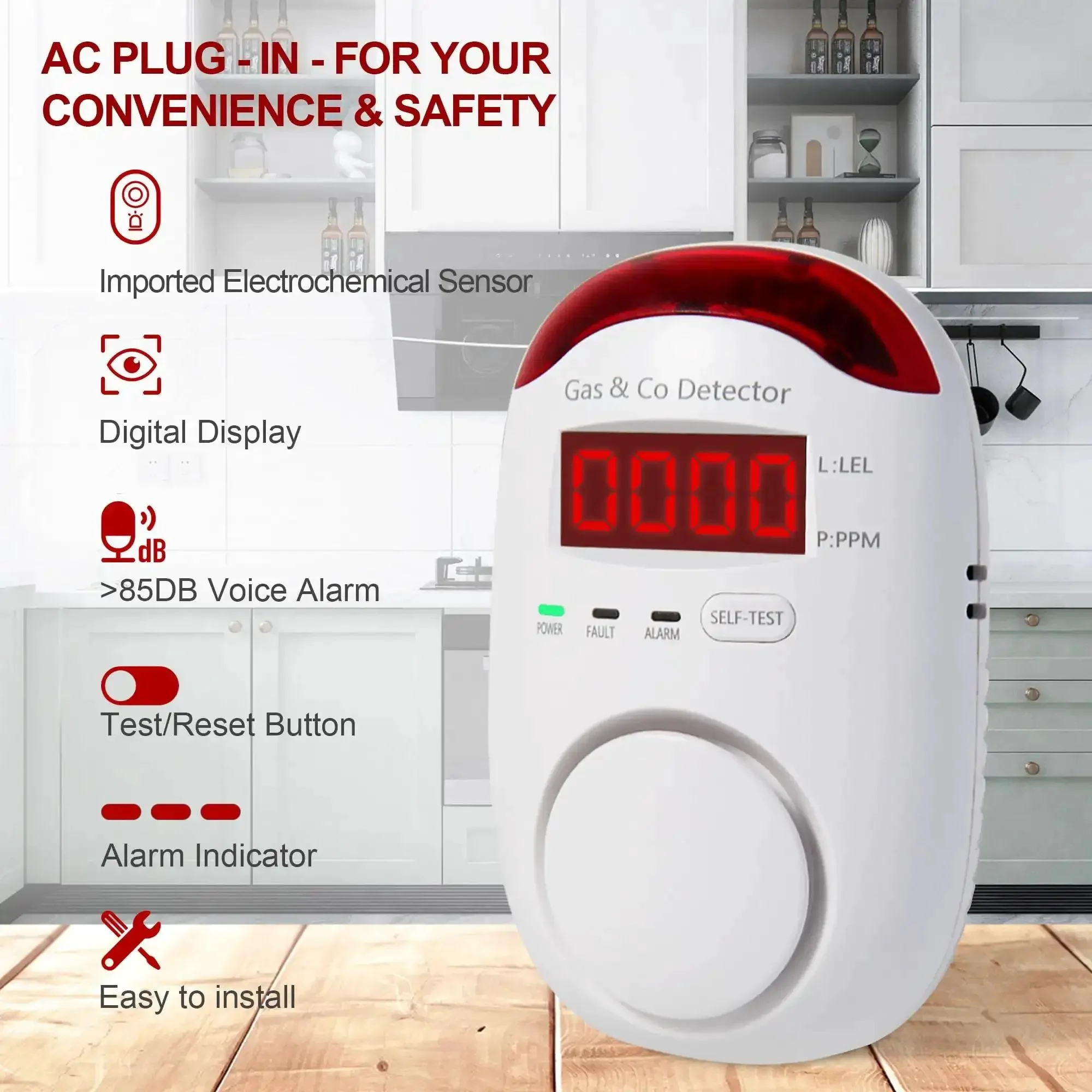Two Pack Plug In Gas And Carbon Monoxide Detectors With LCD Display Propane And Natural Gas Sensor CO Monitor Alarm And Explosive Gas Alert For Home And RV Easy Install 2 In 1 High Sensitivity Sensor - Image 4