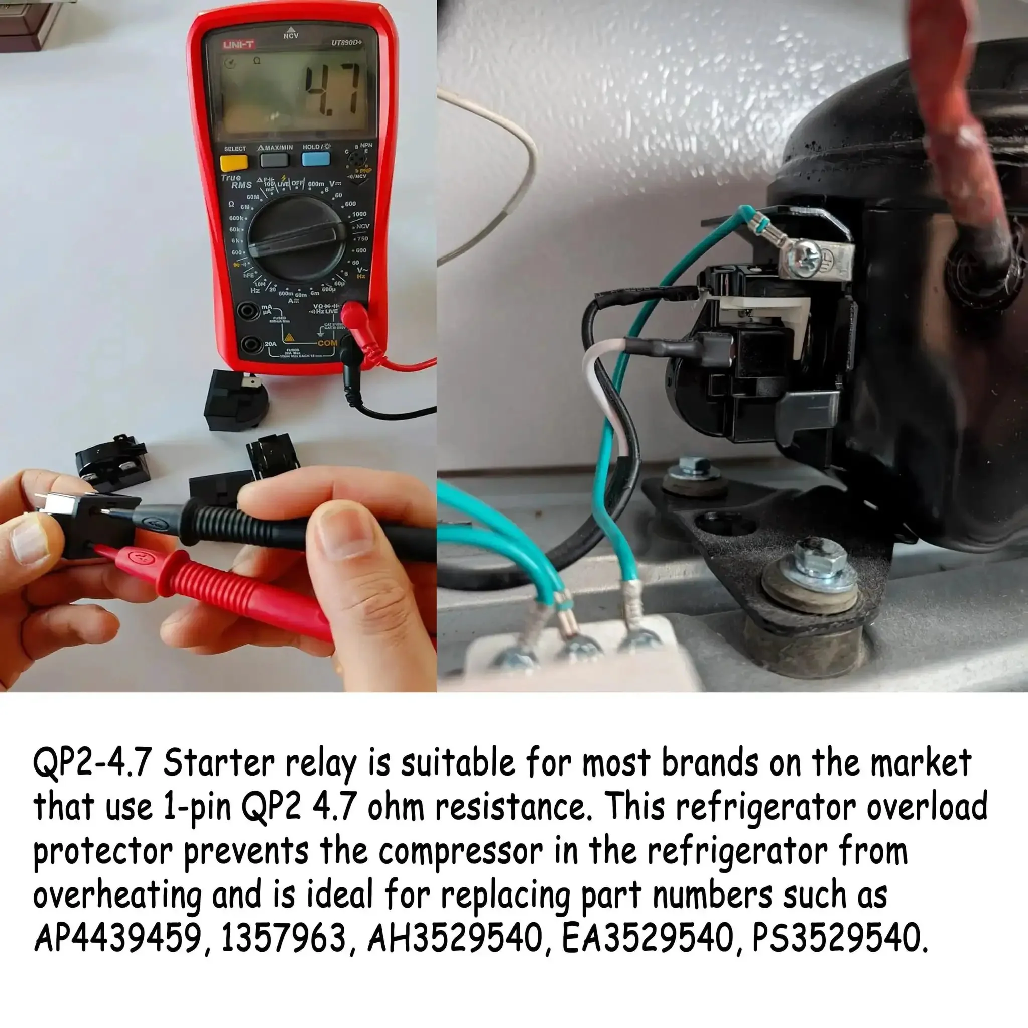 Two Pack QP2-4R7 PTC Start Relay For Refrigerator Compressor Start Up, Overload Protector, Easy Install, 1 Pin, Black, Compatible With 6750C0005P Replaces Original Relay In Mini Fridges And Freezers - Image 3