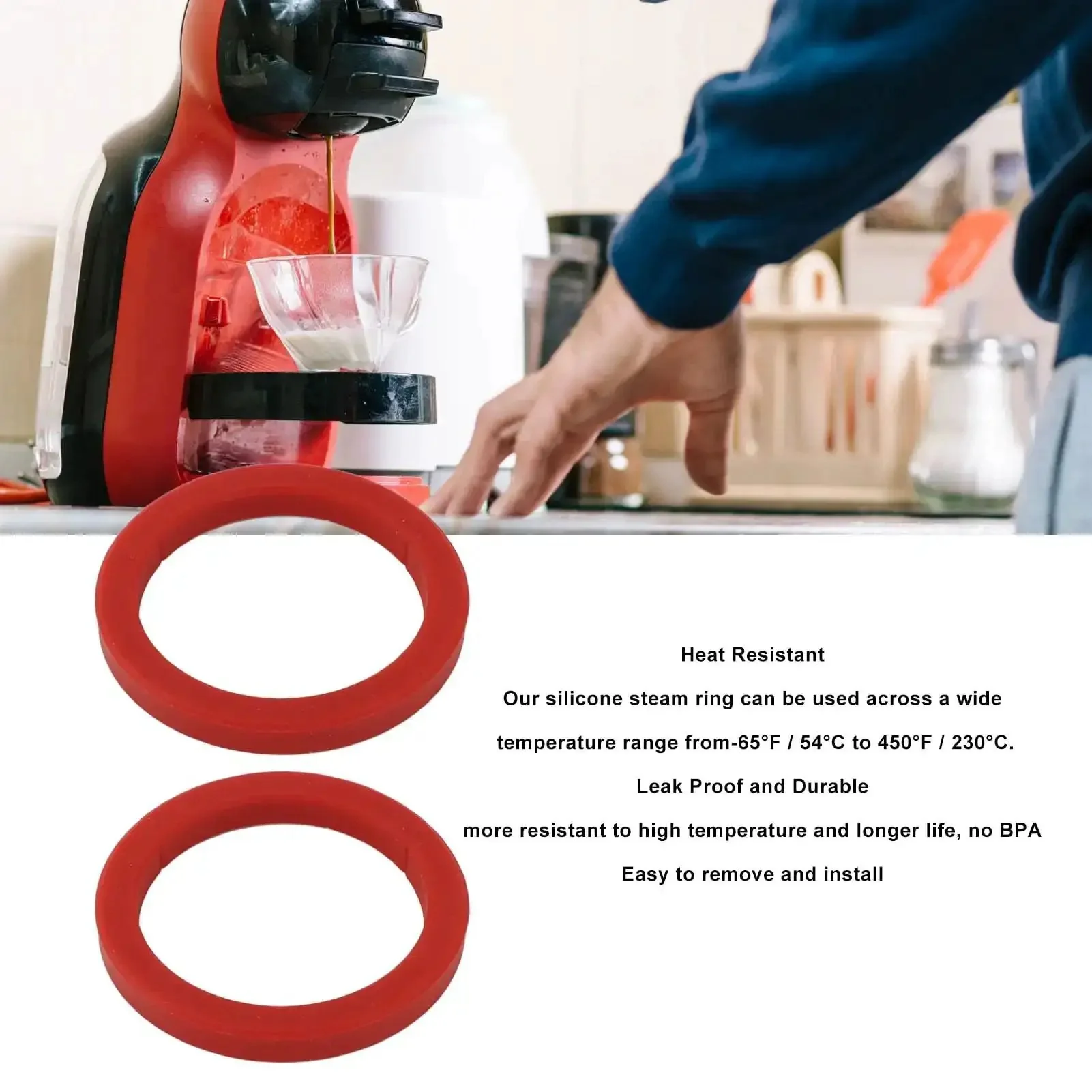 Two Pack Red 8mm Silicone Group Gasket For Espresso Machines E61 Group Head Replacement, Pro Grade High Temp Flexible And Crack Resistant Seal For Coffee Makers, Durable Silicone Steam Gasket Kit - Image 6