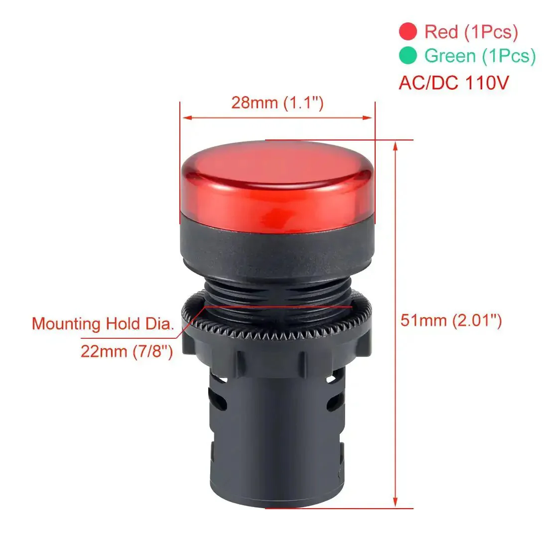 Two Pack Red And Green LED Indicator Lights AC/DC 110V 22mm Panel Mount For Electrical Control Panels HVAC And DIY Projects Low Profile Behind Panel Screw Clamp Connection For Solid Reliable Signals - Image 5