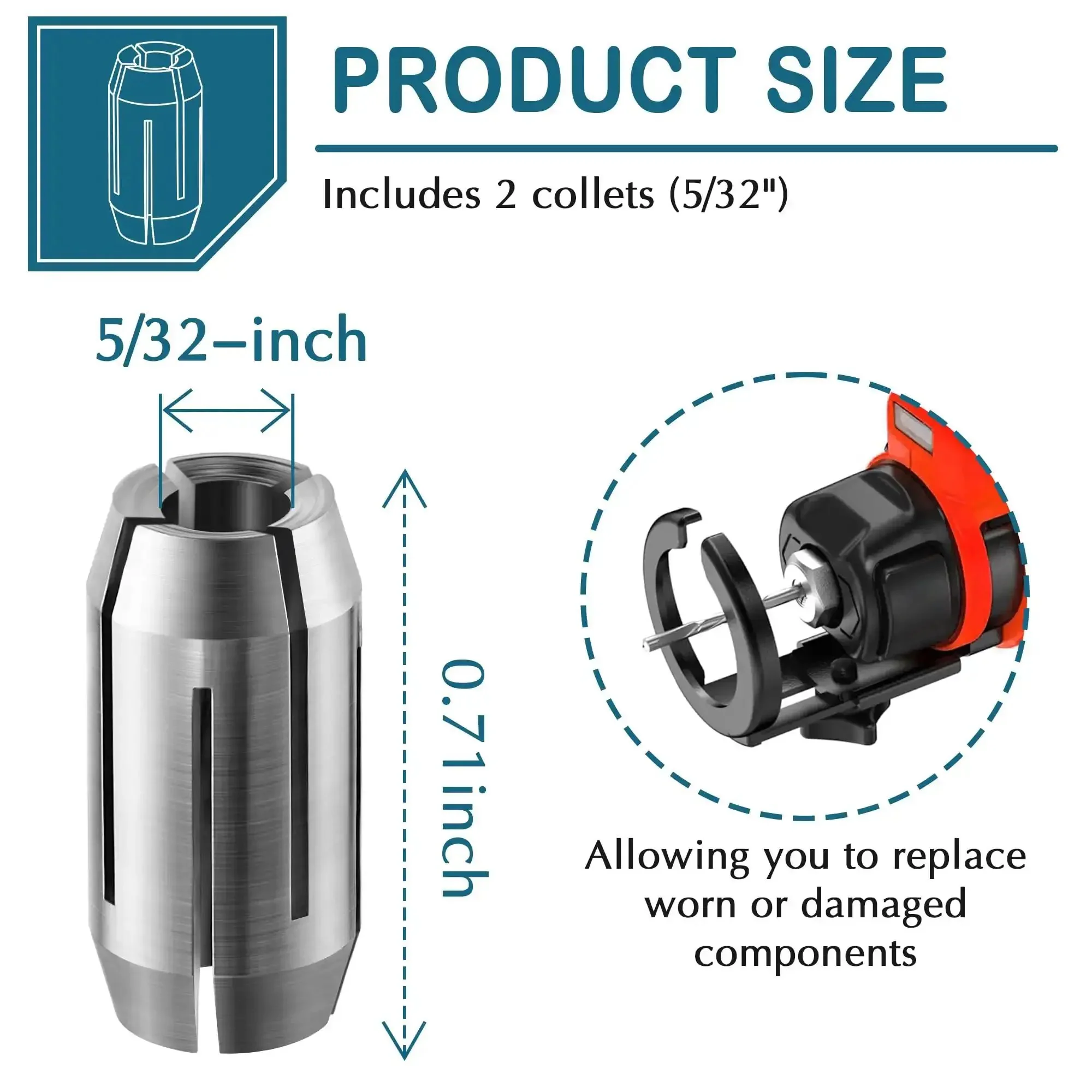 Two Pack Replacement Collet Kit For CN1 And DeWalt Spiral Saws And Drywall Cutout Tools 5 32 Inch Collets Durable Spare Parts Set For Quick Tool Upgrades - Image 7