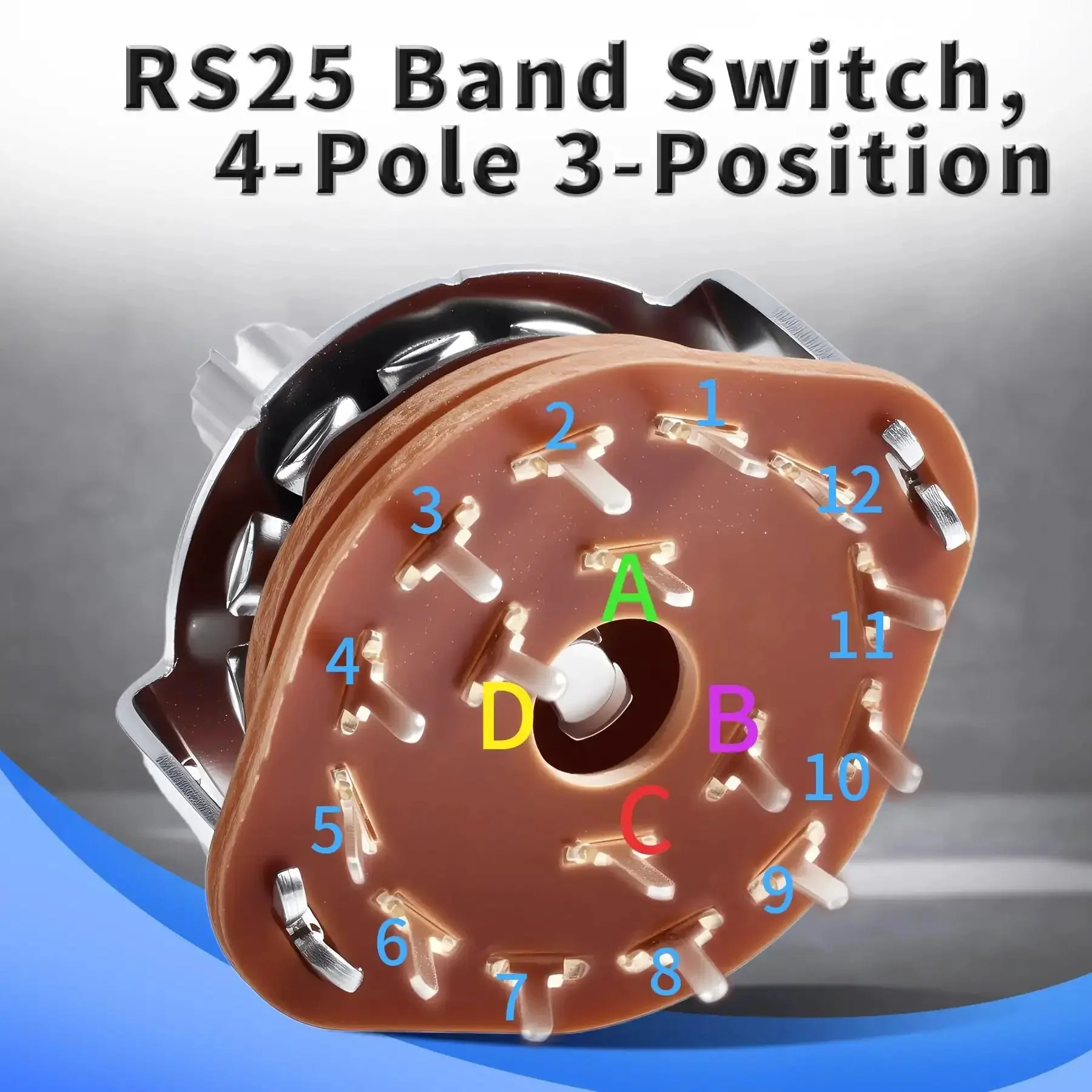 Two Pack RS25 Rotary Band Switch 4P3T 4 Pole 3 Position Band Channel Rotary Selector Switch With Knob For TV And Radio Electronics And Waveband Projects - Image 3