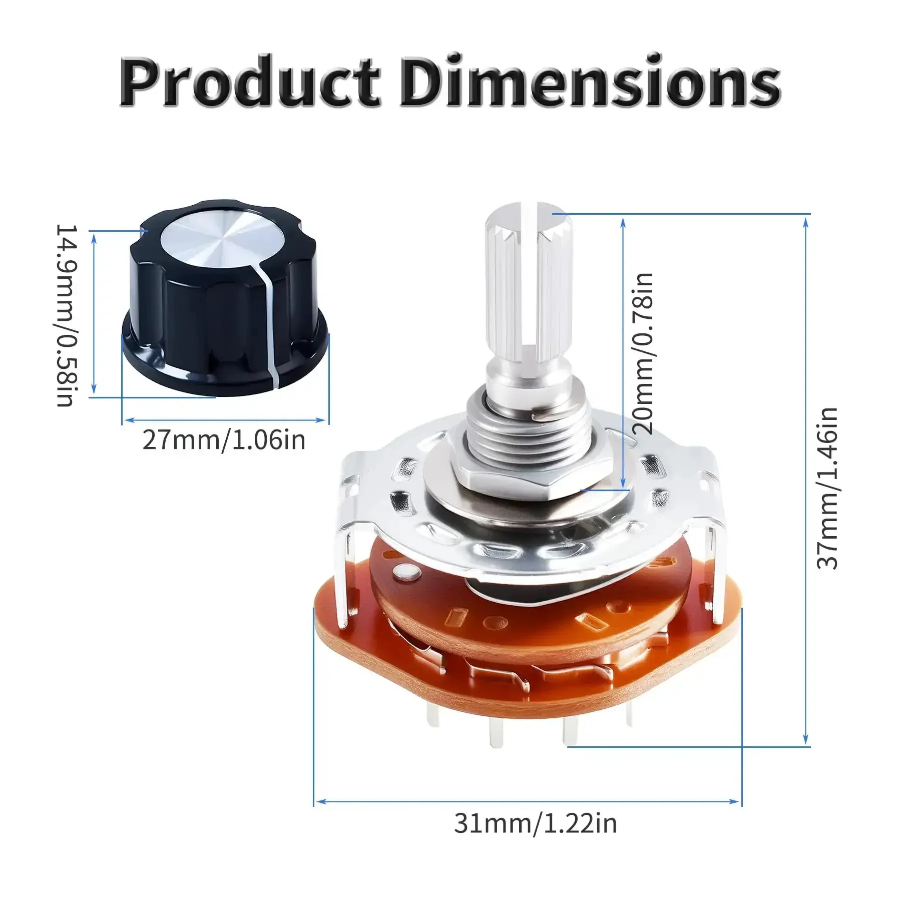 Two Pack RS25 Rotary Band Switch 4P3T 4 Pole 3 Position Band Channel Rotary Selector Switch With Knob For TV And Radio Electronics And Waveband Projects - Image 5