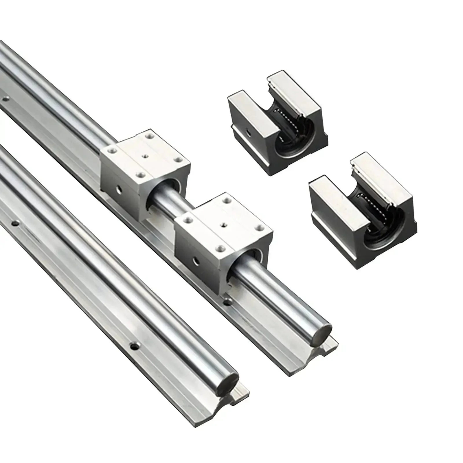 Two Pack SBR12 300mm Linear Rails With Four SBR12UU Sliding Blocks CNC Rail Kit For Automated Machines And Equipment Great For CNC Routers Milling 3D Printers And Robotic Setups Easy Mount And Dismount High Precision Durable Chrome Plated Steel And