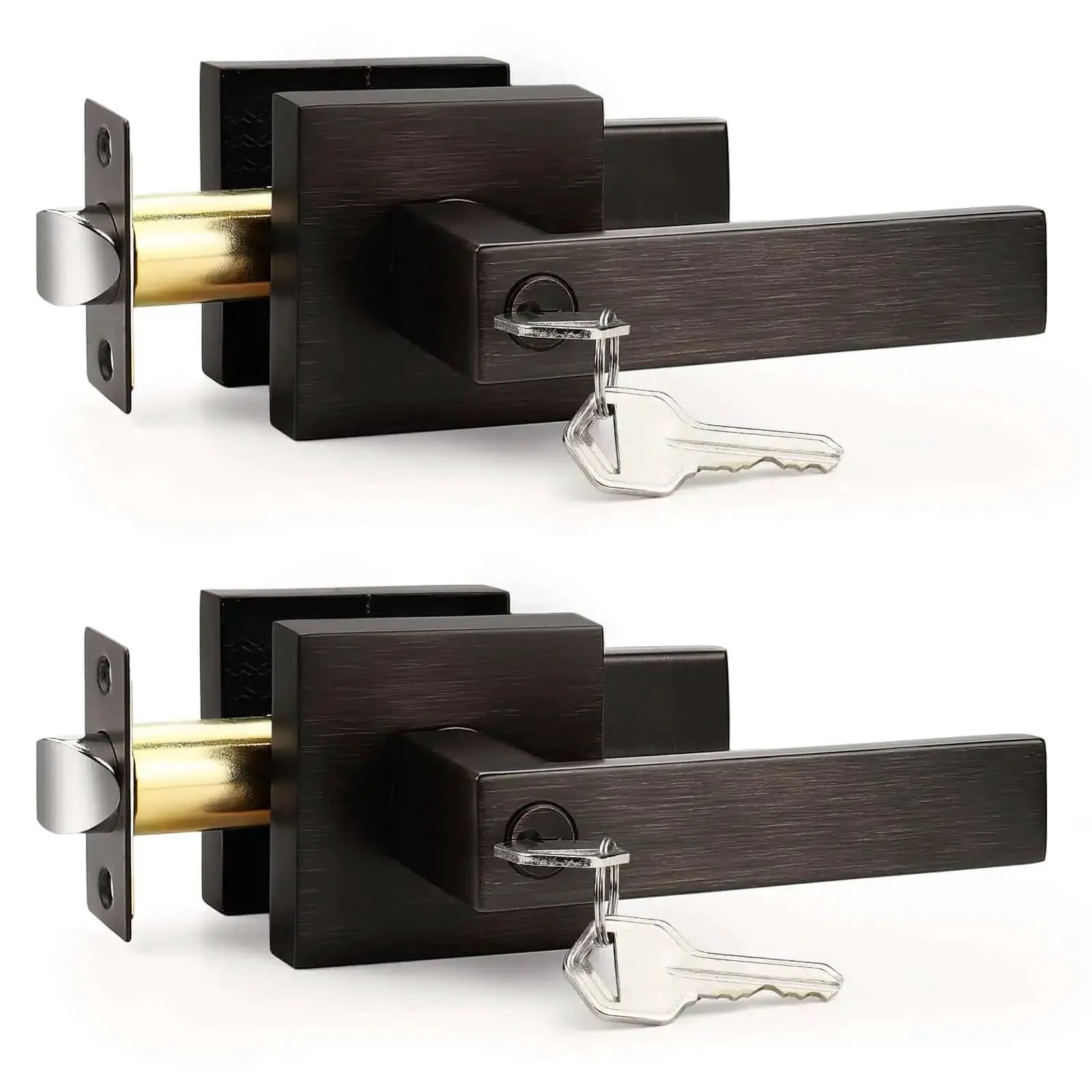 Two Pack Square Keyed Alike Entry Door Levers In Oil Rubbed Bronze, Heavy Duty Zinc Alloy Hardware For Exterior And Interior Doors, Right Or Left Handed, Anti Sawing Security Bolt, Durable Door Lockset
