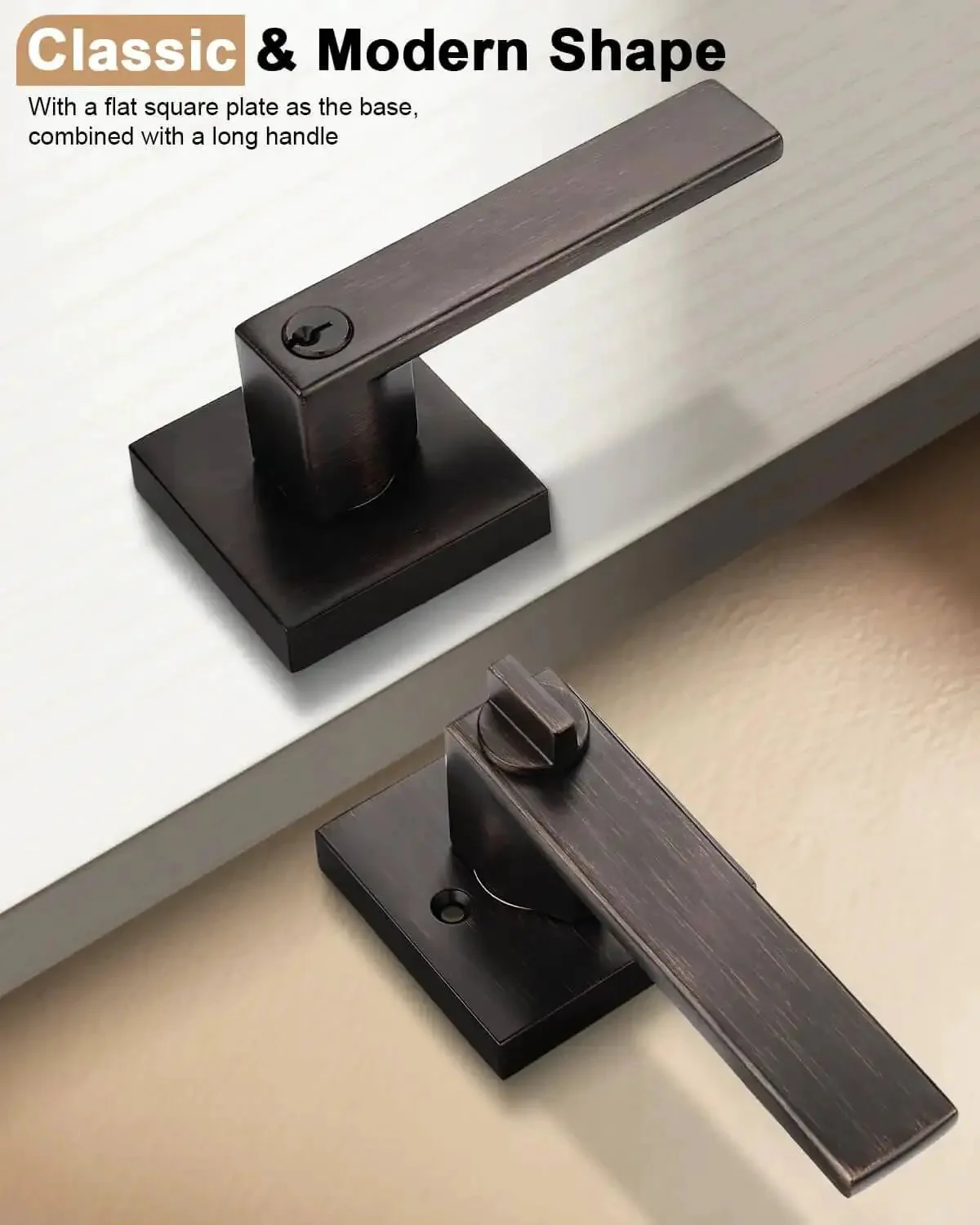 Two Pack Square Keyed Alike Entry Door Levers In Oil Rubbed Bronze, Heavy Duty Zinc Alloy Hardware For Exterior And Interior Doors, Right Or Left Handed, Anti Sawing Security Bolt, Durable Door Lockset - Image 5