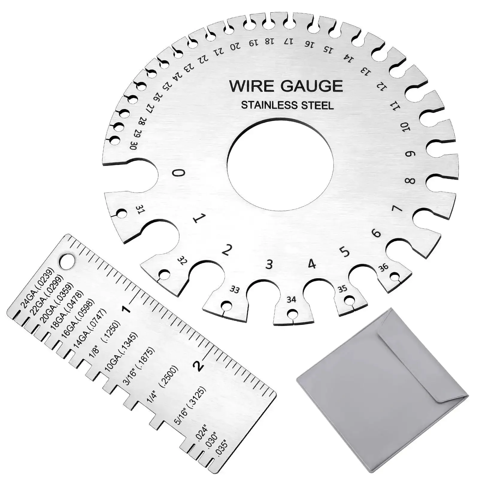 Two Pack Stainless Steel Thickness Gauges, Wire Gauge Measuring Tool Set For Wires, Sheets, And Cables, Dual Sided Round Gauge And Metal Sheet Gauge, Rust Resistant, Easy Readout, Ideal For Welding And Fabrication