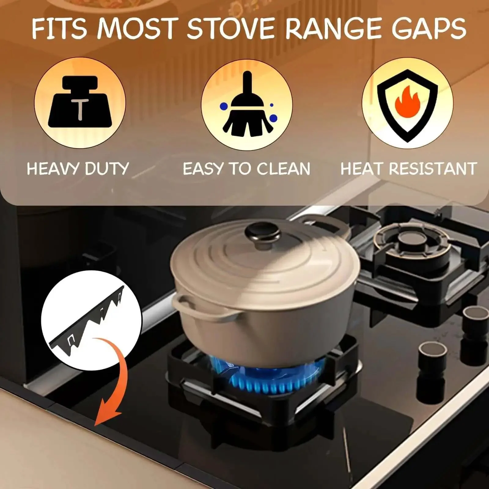 Two Pack Stove Gap Covers, Adjustable From 13.8 To 27.5 Inches, Heat Resistant And Easy Clean Gap Filler For Between Stove And Counter, Kitchen Range Trim Kit, Stops Crumbs And Gunk, Keeps Surfaces Sleek And Seamless - Image 4