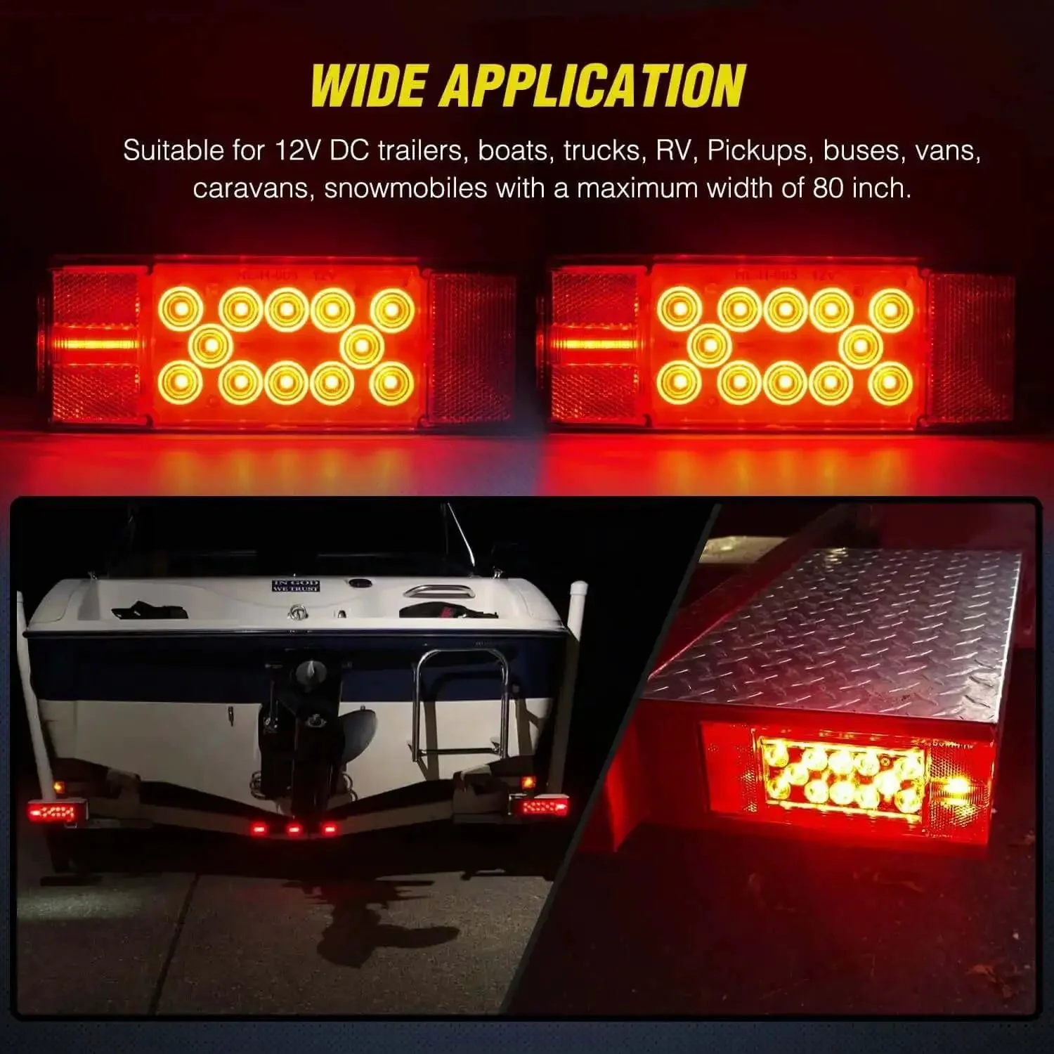 Two Pack Submersible Rectangular LED Stop Tail Turn Signal Side Marker Lights For 12V RVs Trucks Trailers Boats Marine Use Low Profile Waterproof Multi Function Kit - Image 2