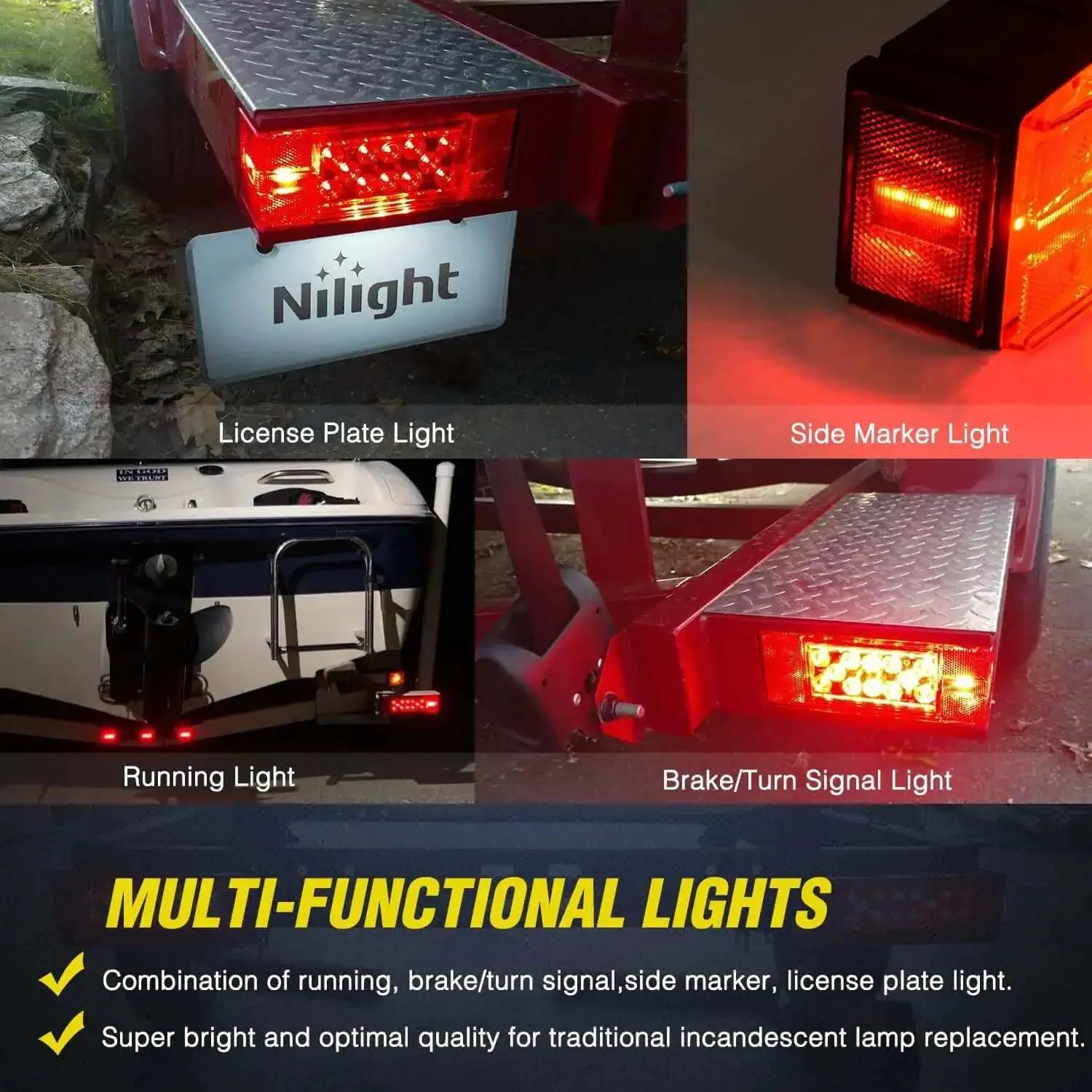 Two Pack Submersible Rectangular LED Stop Tail Turn Signal Side Marker Lights For 12V RVs Trucks Trailers Boats Marine Use Low Profile Waterproof Multi Function Kit - Image 4