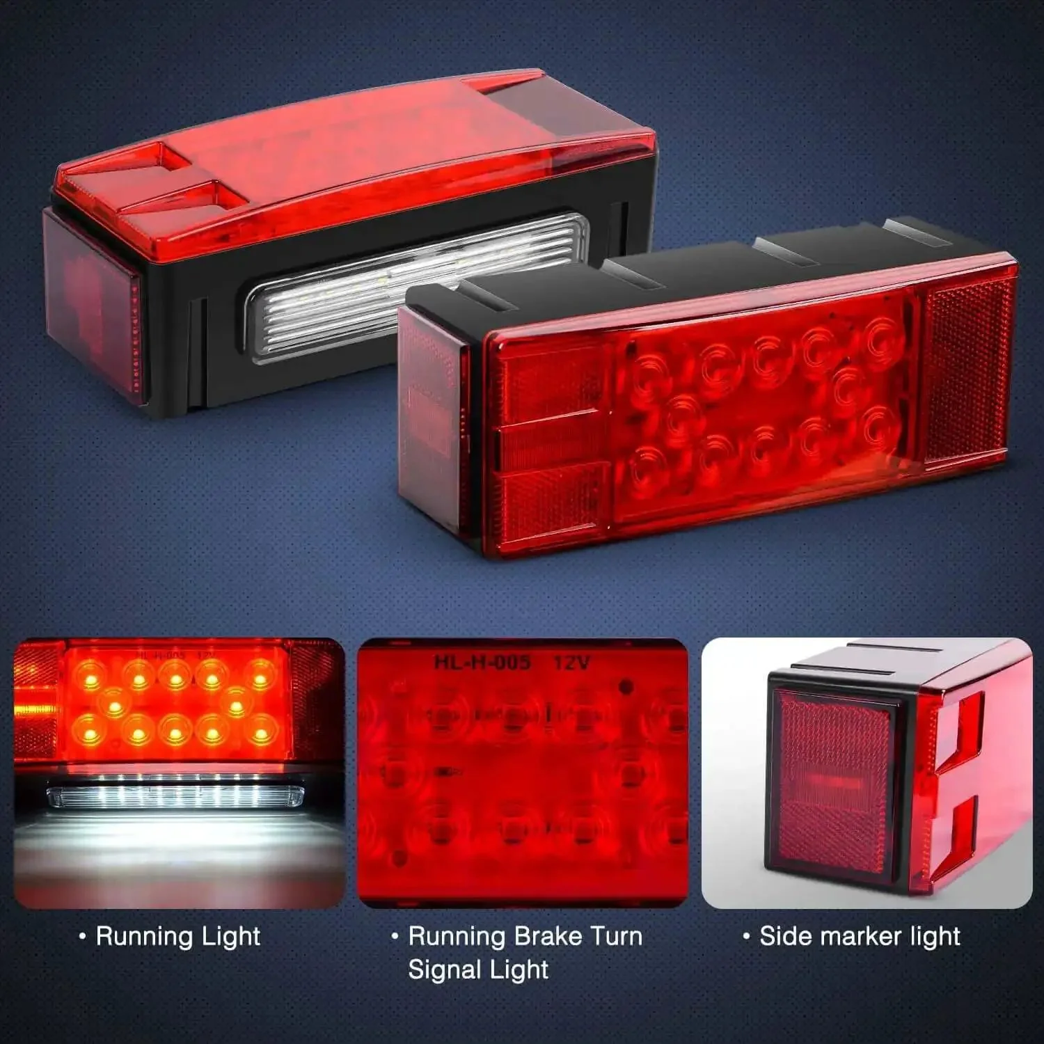 Two Pack Submersible Rectangular LED Stop Tail Turn Signal Side Marker Lights For 12V RVs Trucks Trailers Boats Marine Use Low Profile Waterproof Multi Function Kit - Image 7