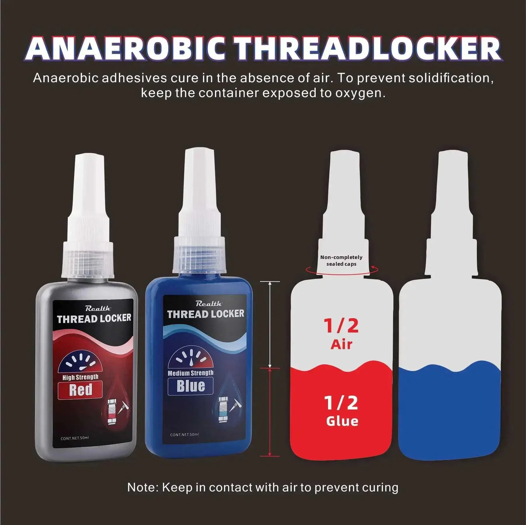 Two Pack Thread Locker Blue And Red Medium And High Strength For Metal Fasteners Lock Tight Against Loosening In Auto Repairs Motorcycles Machinery Vibrations And RC Hobby Projects - Image 7